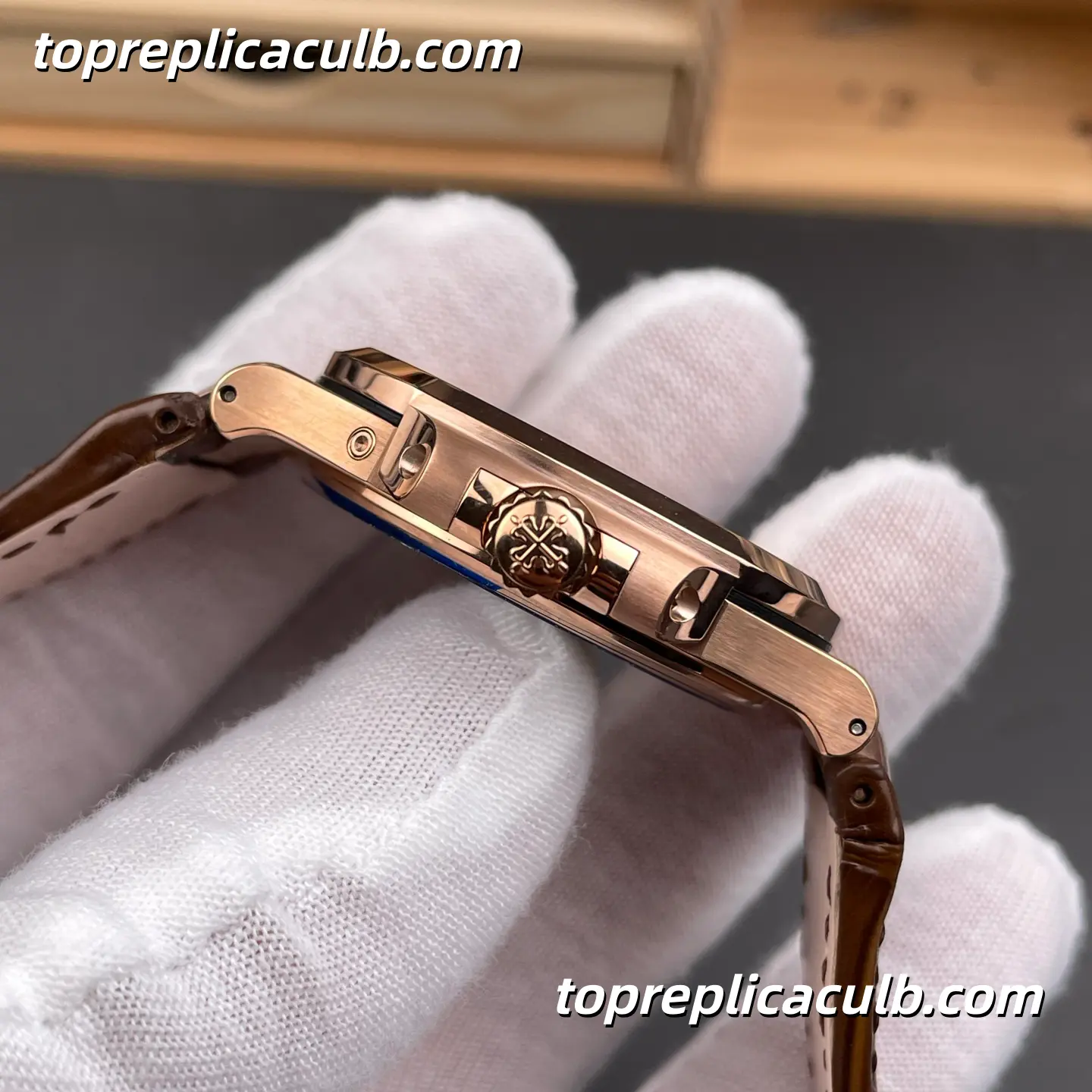 GR Factory Patek Philippe Nautilus Series 5712R-001 Super Clone Watch 40mm Black Dial Rose Gold Case Brown Leather Strap Moonphase Power Reserve Automatic Movement - Image 6