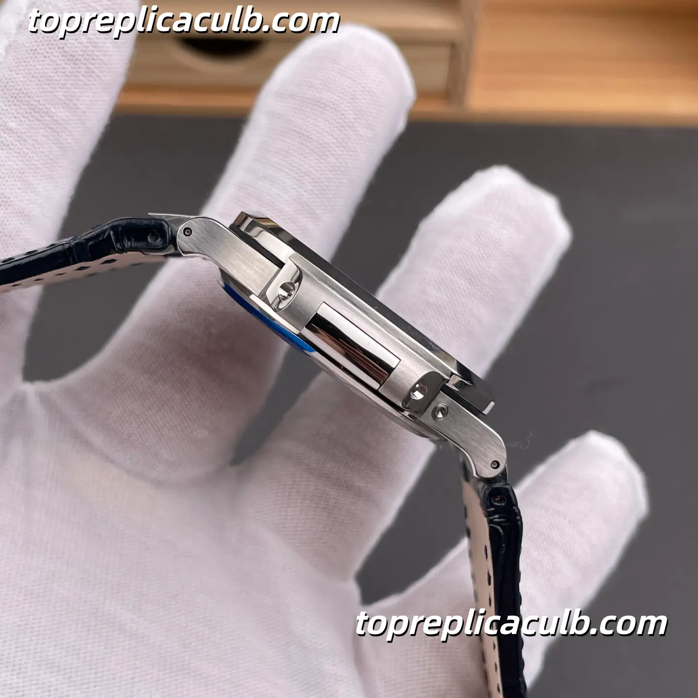 GR Factory Patek Philippe Nautilus Series 5724G-001 Super Clone Watch 40mm Black Dial Diamond Bezel Stainless Steel Case Blue Leather Strap Integrated Automatic Movement - Image 7