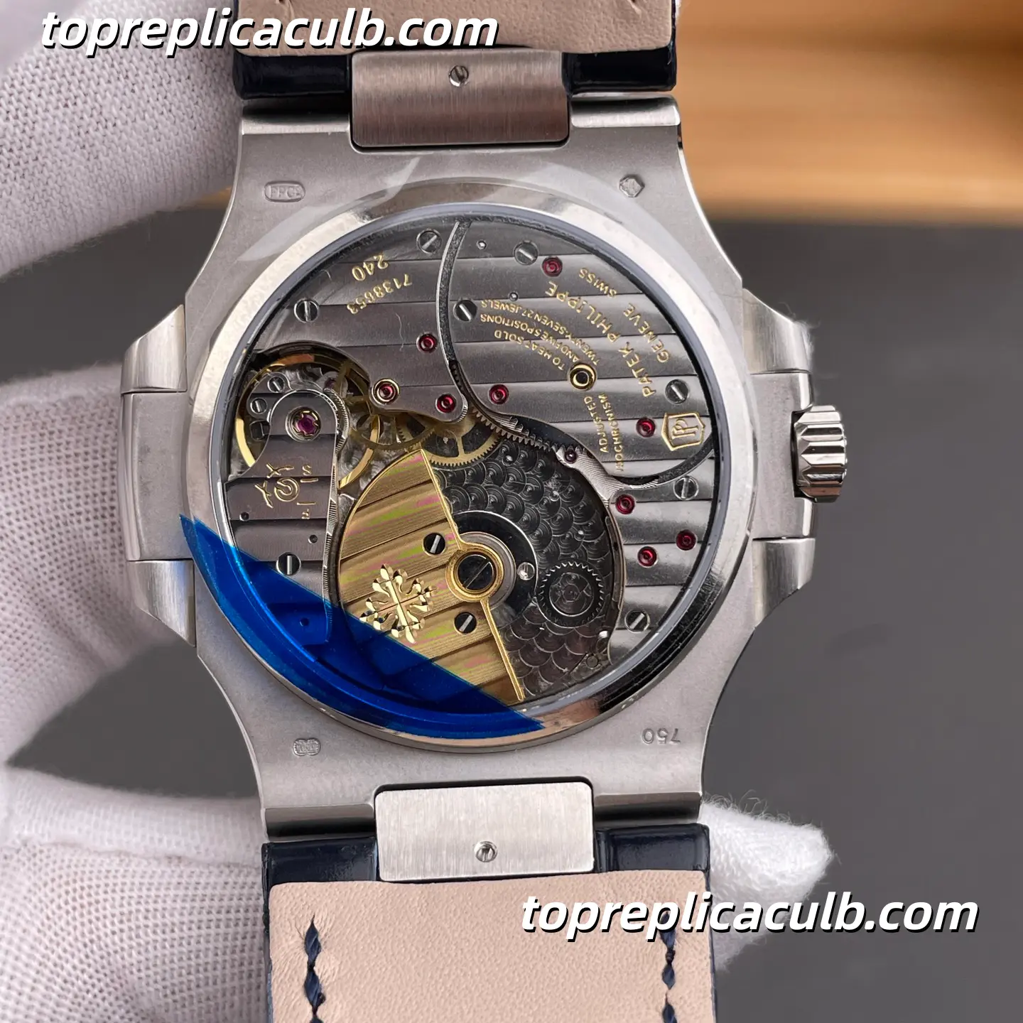 GR Factory Patek Philippe Nautilus Series 5724G-001 Super Clone Watch 40mm Black Dial Diamond Bezel Stainless Steel Case Blue Leather Strap Integrated Automatic Movement - Image 5