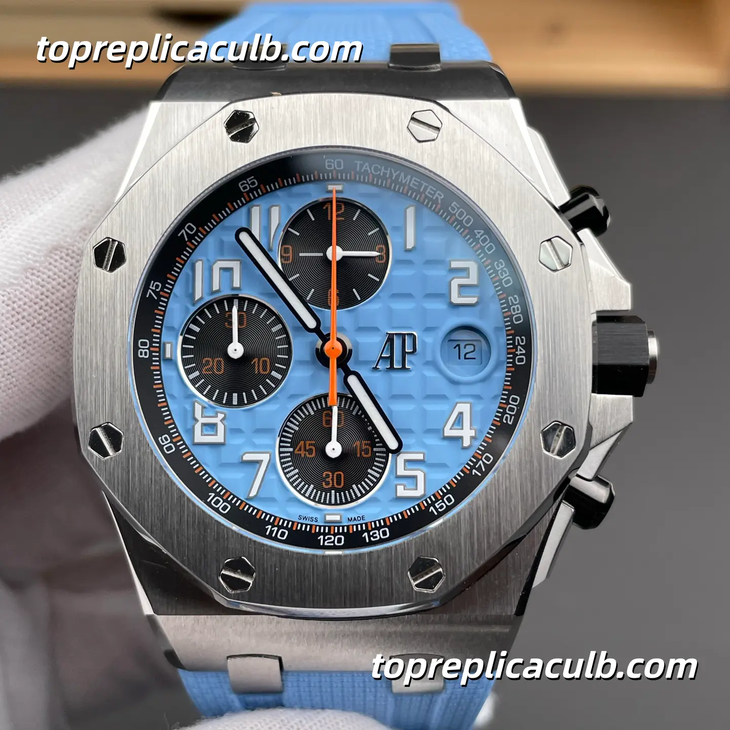 HB Factory Audemars Piguet Royal Oak Offshore Ref.26238ST.OO.A340CA.01 42MM Light Blue Dial Super Clone Watch with Blue Rubber Strap and 1:1 Chronograph Automatic Movement - Image 3
