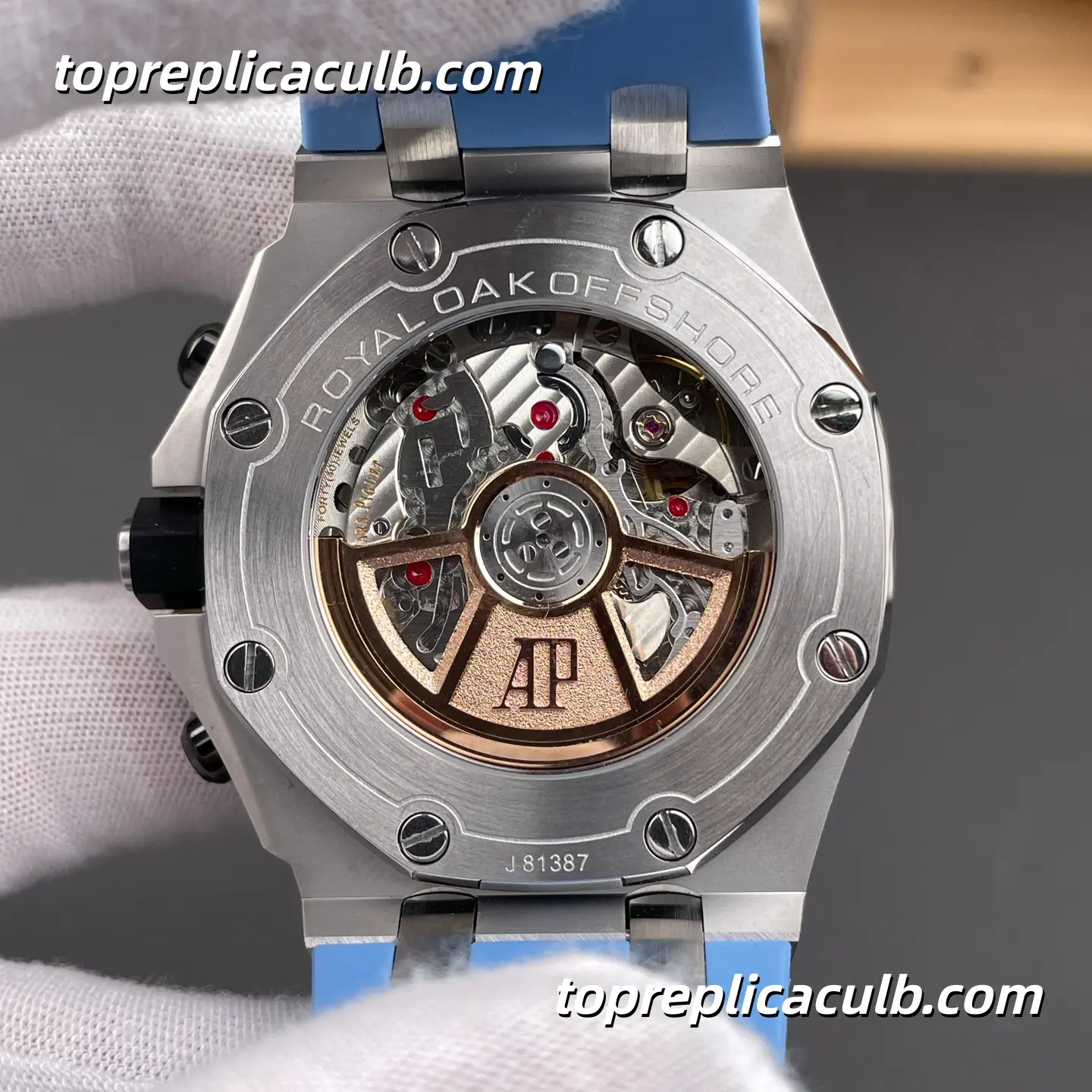 HB Factory Audemars Piguet Royal Oak Offshore Ref.26238ST.OO.A340CA.01 42MM Light Blue Dial Super Clone Watch with Blue Rubber Strap and 1:1 Chronograph Automatic Movement - Image 7