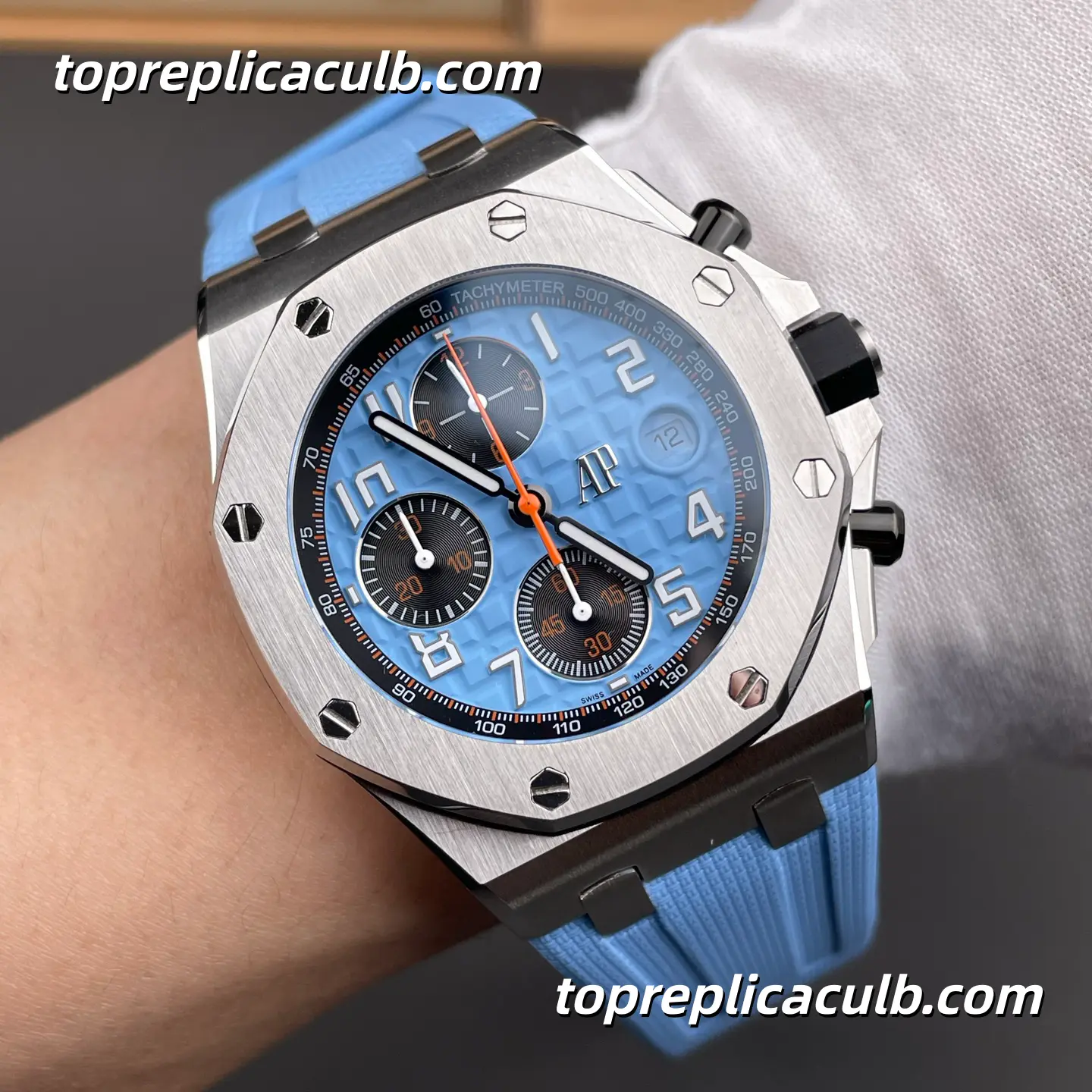HB Factory Audemars Piguet Royal Oak Offshore Ref.26238ST.OO.A340CA.01 42MM Light Blue Dial Super Clone Watch with Blue Rubber Strap and 1:1 Chronograph Automatic Movement - Image 2