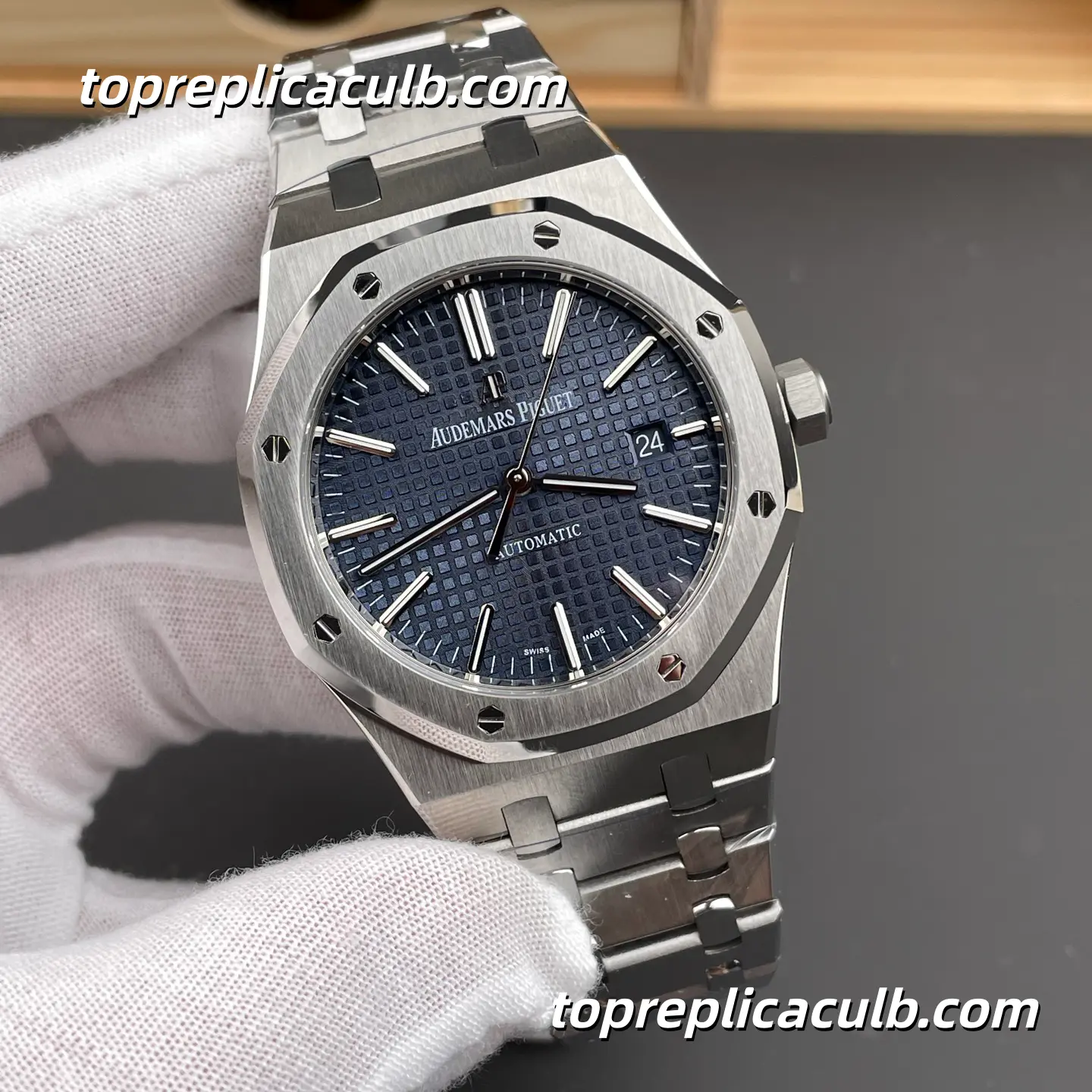 IP Factory Audemars Piguet Royal Oak 15400ST.OO.1220ST.03 41MM Blue “Grande Tapisserie” Dial Stainless Steel Bracelet Super Clone Watch with 3120 Movement - Image 4