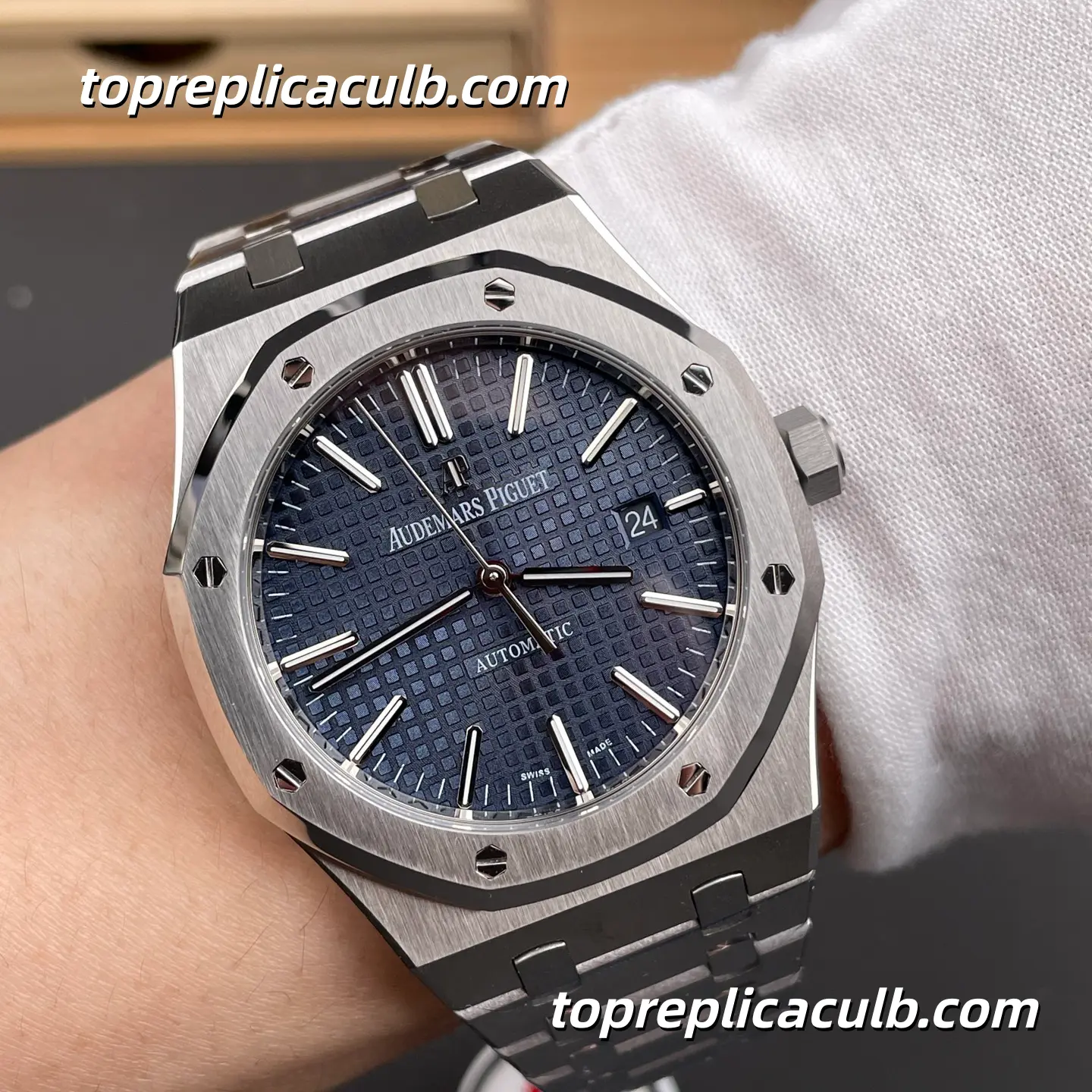 IP Factory Audemars Piguet Royal Oak 15400ST.OO.1220ST.03 41MM Blue “Grande Tapisserie” Dial Stainless Steel Bracelet Super Clone Watch with 3120 Movement - Image 2