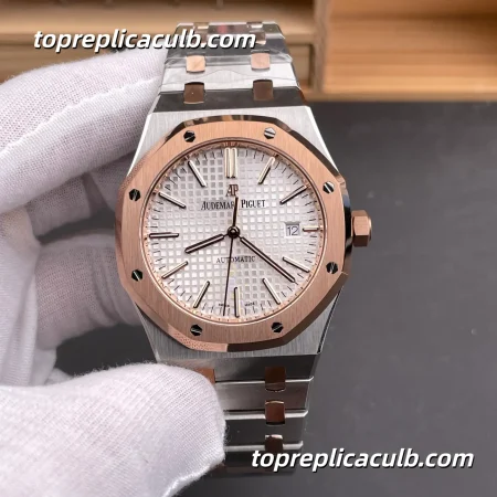IP Factory Audemars Piguet Royal Oak 41MM 15400SR.OO.1220SR.01 Silver Grande Tapisserie Dial Two-Tone Stainless Steel & Rose Gold Bracelet Super Clone Watch