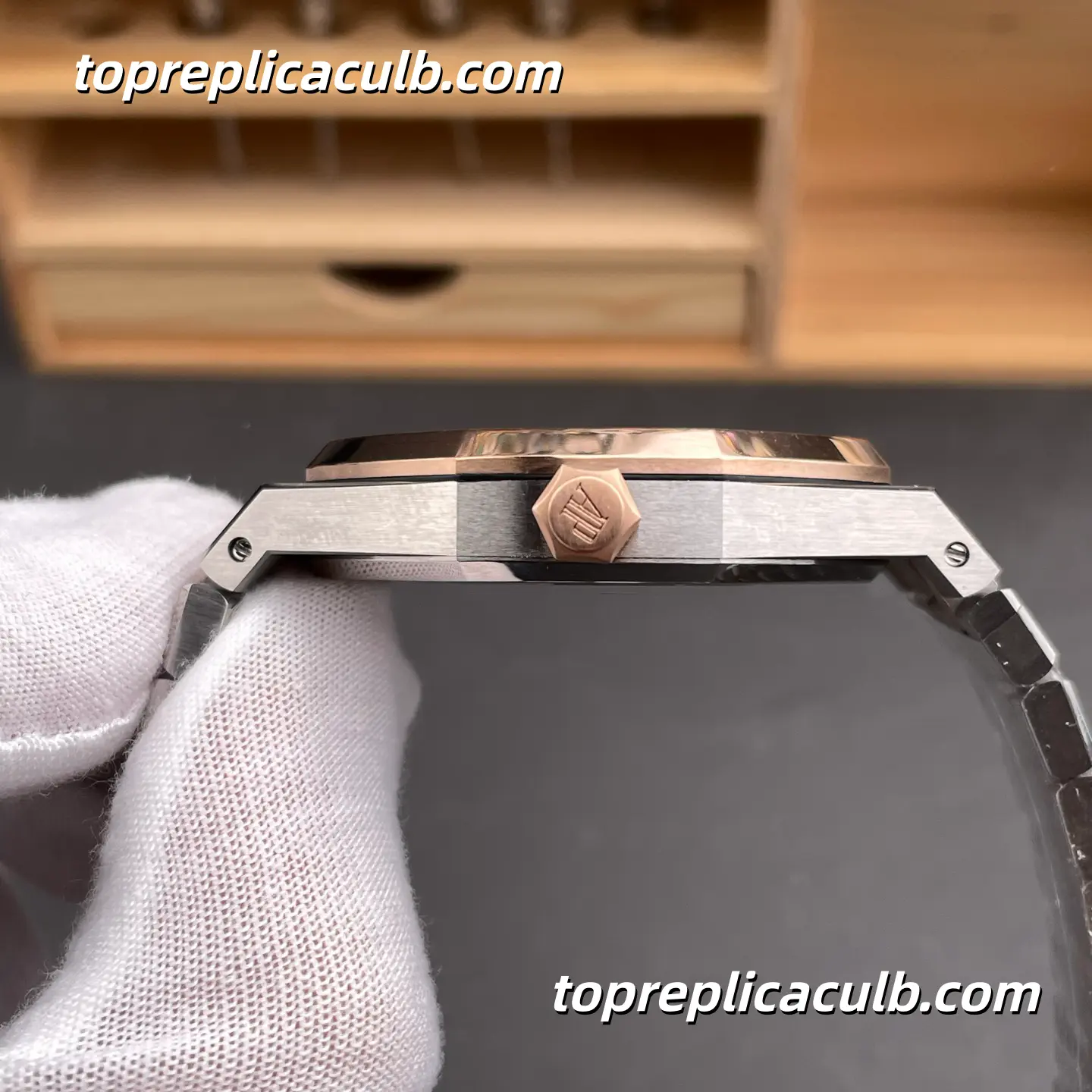 IP Factory Audemars Piguet Royal Oak 41MM 15400SR.OO.1220SR.01 Silver Grande Tapisserie Dial Two-Tone Stainless Steel & Rose Gold Bracelet Super Clone Watch with 3120 1:1 Automatic Movement - Image 5