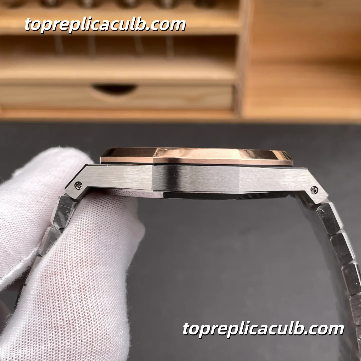 IP Factory Audemars Piguet Royal Oak 41MM 15400SR.OO.1220SR.01 Silver Grande Tapisserie Dial Two-Tone Stainless Steel & Rose Gold Bracelet Super Clone Watch with 3120 1:1 Automatic Movement - Image 6