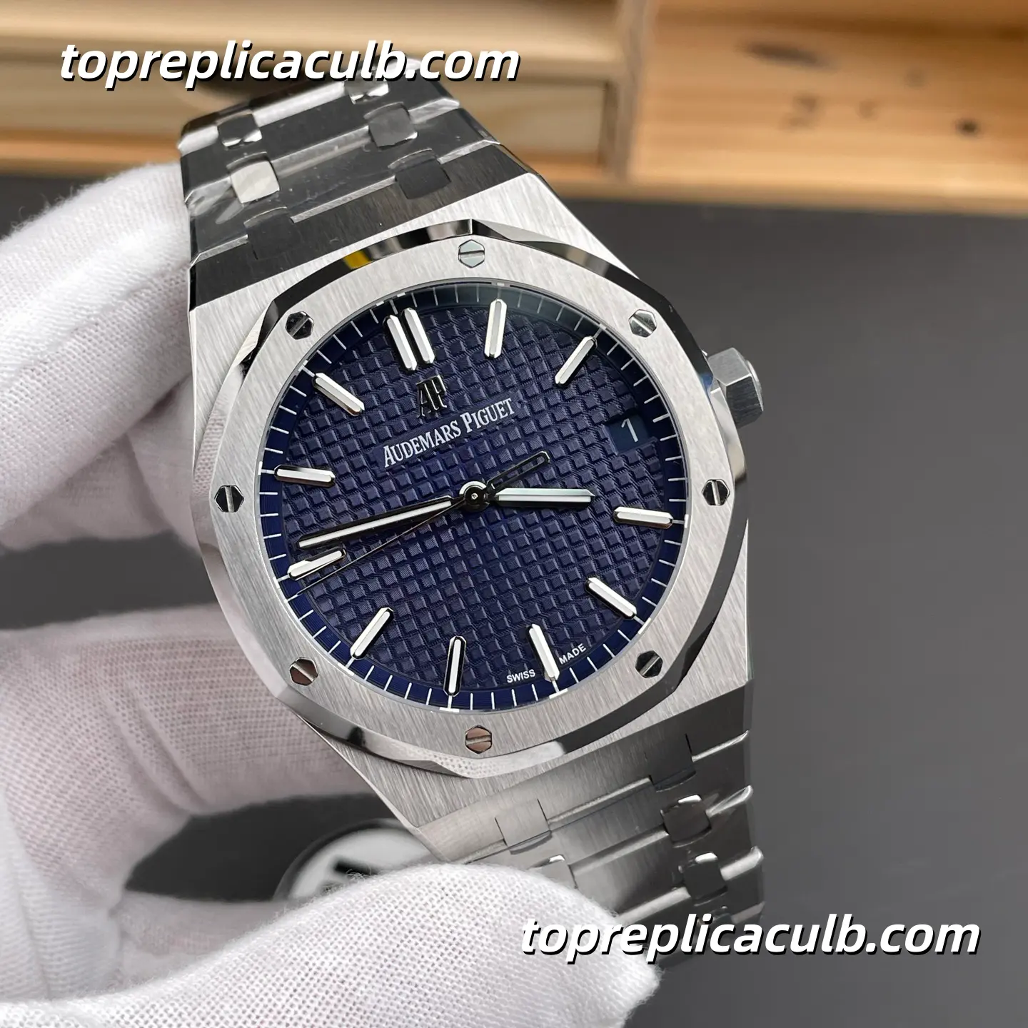 IP Factory Audemars Piguet Royal Oak 41MM 15500ST.OO.1220ST.01 Blue Grande Tapisserie Dial Stainless Steel Bracelet Super Clone Watch with 4302 1:1 Automatic Movement - Image 4