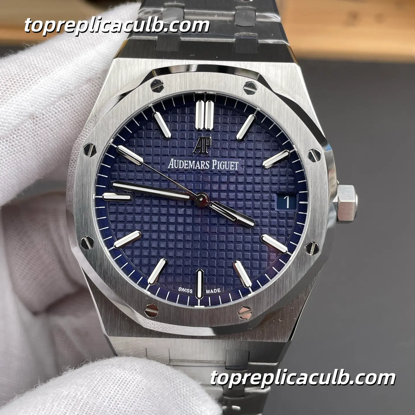 IP Factory Audemars Piguet Royal Oak 41MM 15500ST.OO.1220ST.01 Blue Grande Tapisserie Dial Stainless Steel Bracelet Super Clone Watch with 4302 1:1 Automatic Movement - Image 3