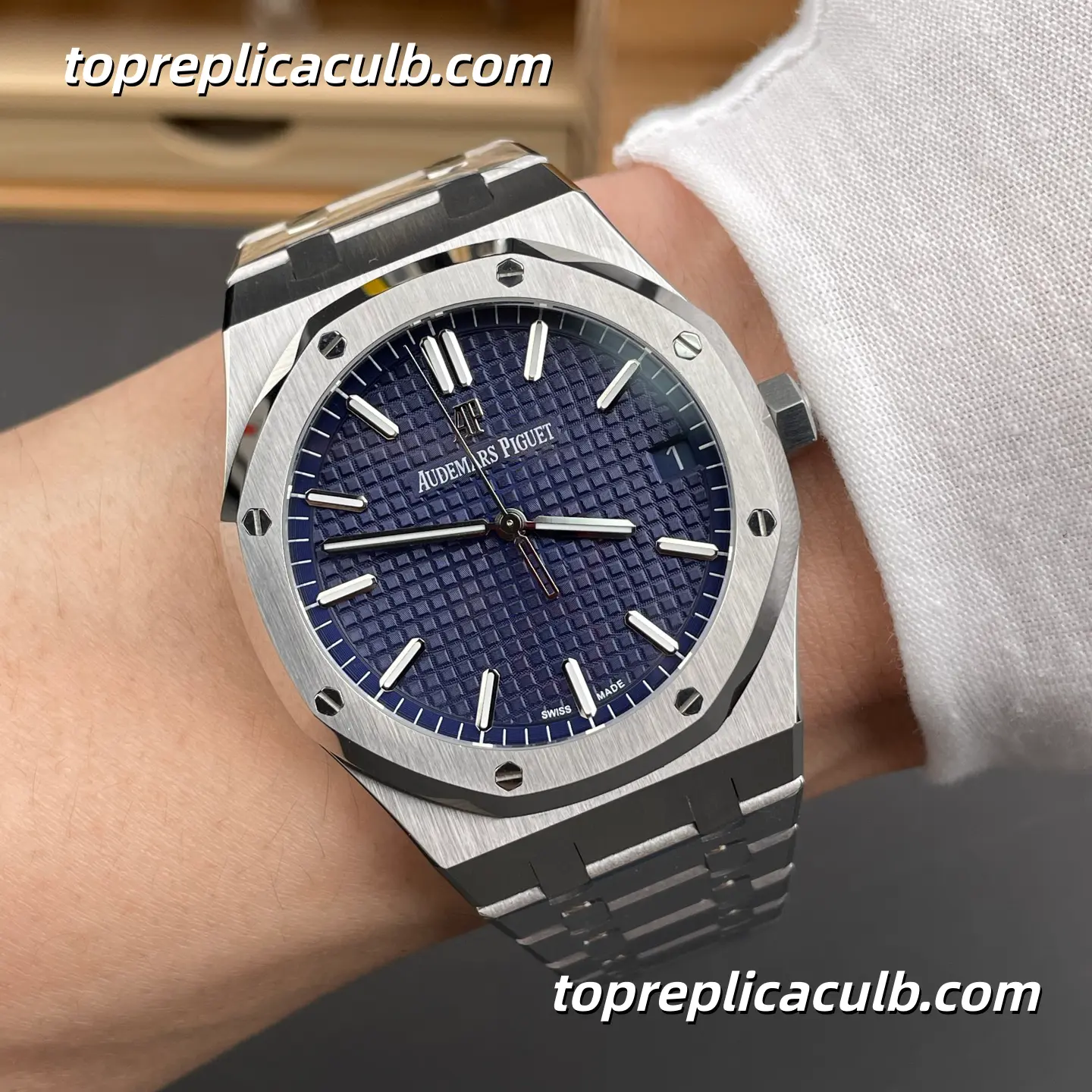 IP Factory Audemars Piguet Royal Oak 41MM 15500ST.OO.1220ST.01 Blue Grande Tapisserie Dial Stainless Steel Bracelet Super Clone Watch with 4302 1:1 Automatic Movement - Image 2