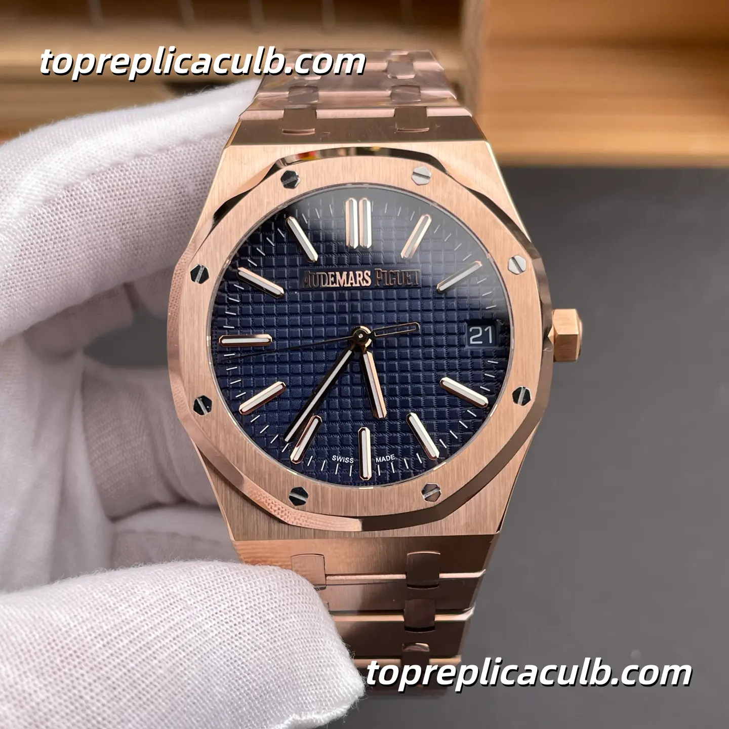 IP Factory Audemars Piguet Royal Oak Selfwinding 41MM 15510OR.OO.1320OR.03 Bleu Nuit Nuage 50 Grande Tapisserie Dial Rose Gold Bracelet Super Clone Watch