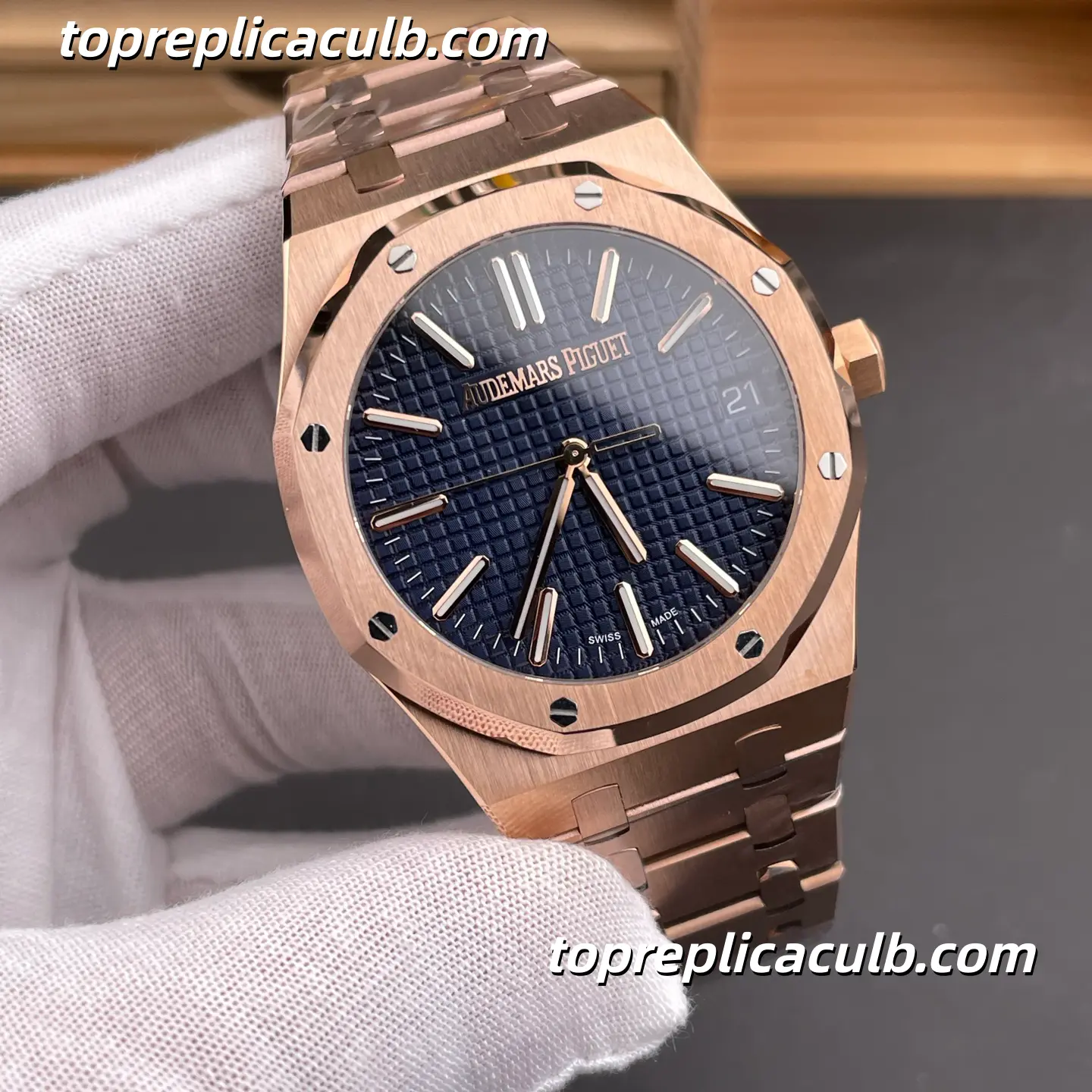 IP Factory Audemars Piguet Royal Oak Selfwinding 41MM 15510OR.OO.1320OR.03 Bleu Nuit Nuage 50 Grande Tapisserie Dial Rose Gold Bracelet Super Clone Watch with 4302 1:1 Automatic Movement - Image 4