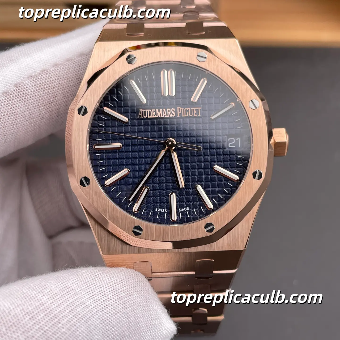 IP Factory Audemars Piguet Royal Oak Selfwinding 41MM 15510OR.OO.1320OR.03 Bleu Nuit Nuage 50 Grande Tapisserie Dial Rose Gold Bracelet Super Clone Watch with 4302 1:1 Automatic Movement - Image 3