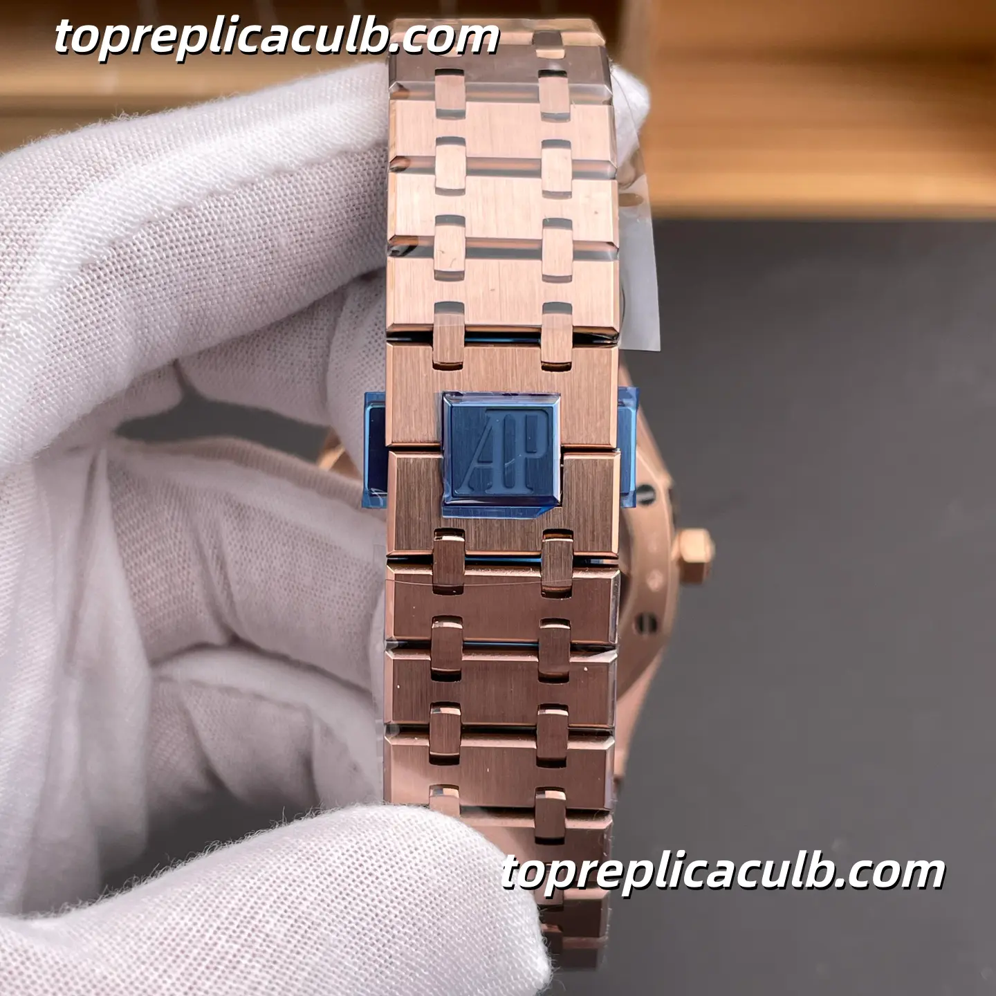 IP Factory Audemars Piguet Royal Oak Selfwinding 41MM 15510OR.OO.1320OR.03 Bleu Nuit Nuage 50 Grande Tapisserie Dial Rose Gold Bracelet Super Clone Watch with 4302 1:1 Automatic Movement - Image 8