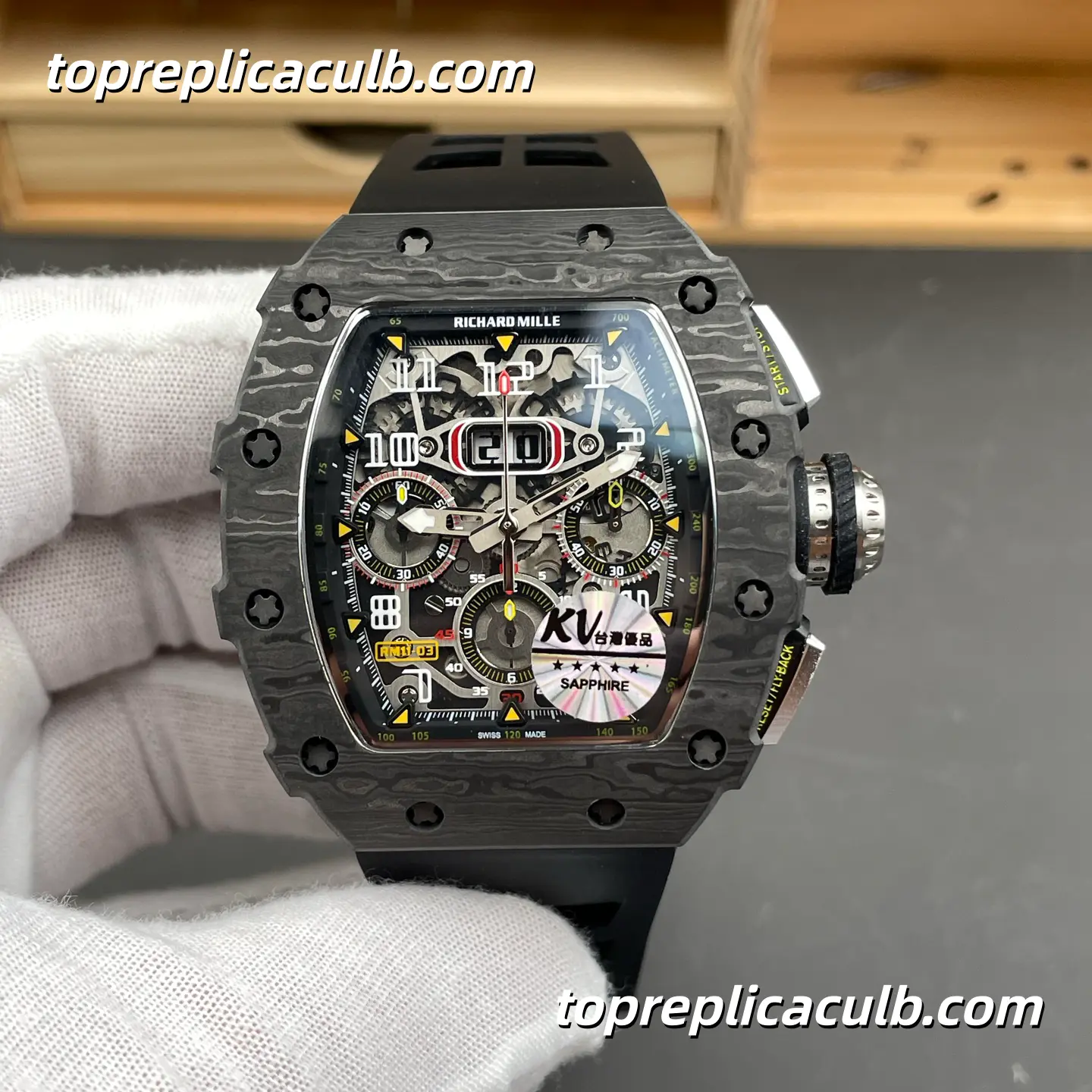 KV Factory Richard Mille RM11-03 Black Carbon Fiber 49.4x44.5MM Automatic Movement Super Clone Watch