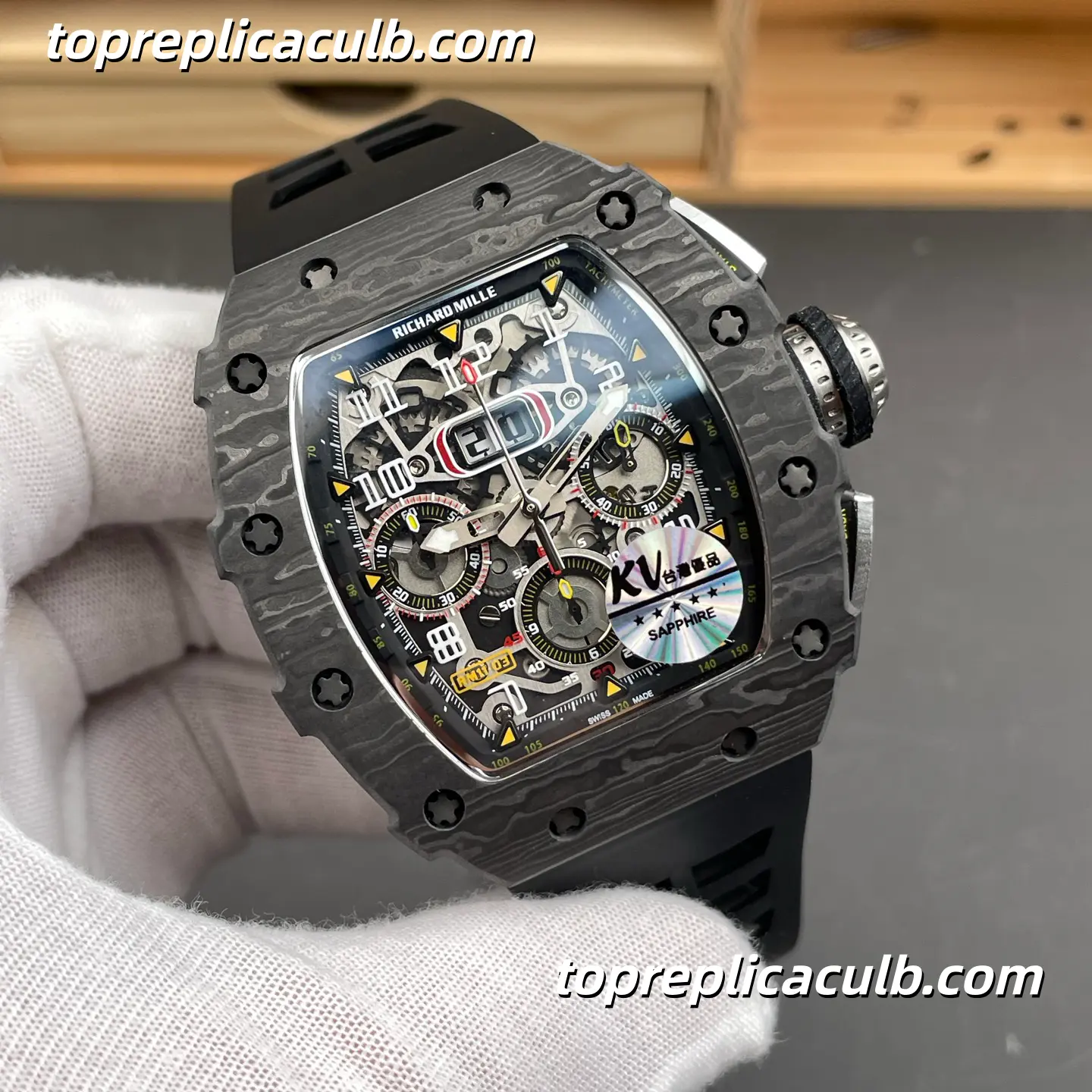 KV Factory Richard Mille RM11-03 Black Carbon Fiber 49.4x44.5MM Automatic Movement Super Clone Watch - Image 4