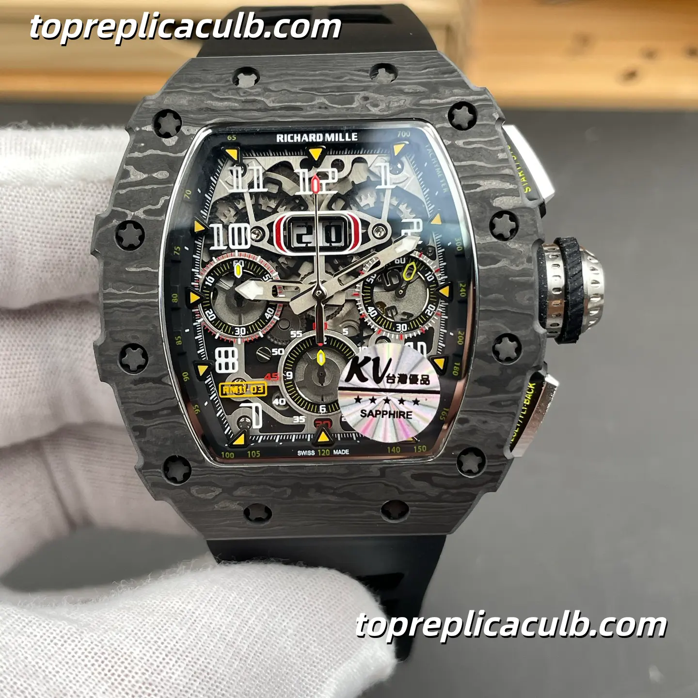 KV Factory Richard Mille RM11-03 Black Carbon Fiber 49.4x44.5MM Automatic Movement Super Clone Watch - Image 3