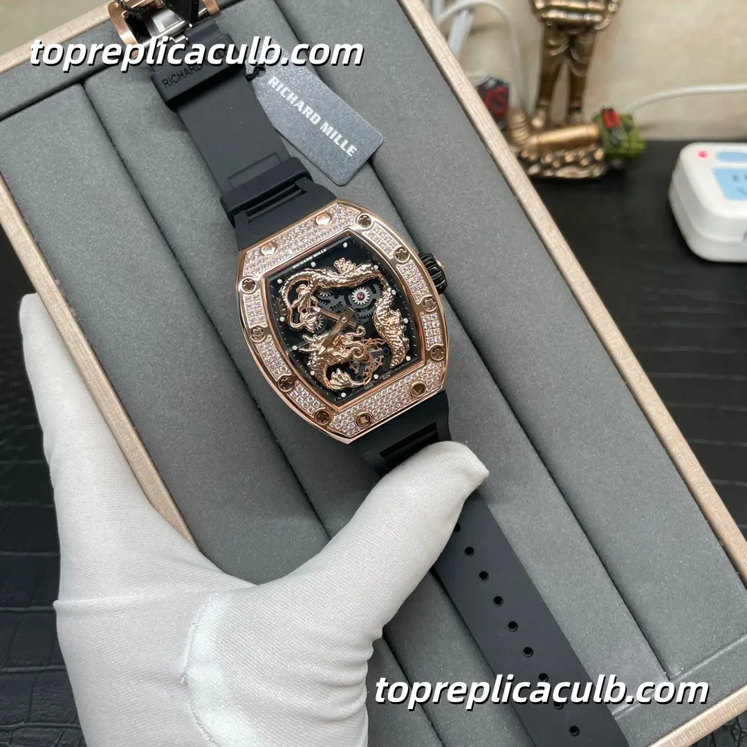 KV Factory Richard Mille RM51-01 Tourbillon Phoenix & Dragon Jackie Chan Edition Rose Gold Diamond Bezel Skeleton Dial Automatic Super Clone Watch - Image 3