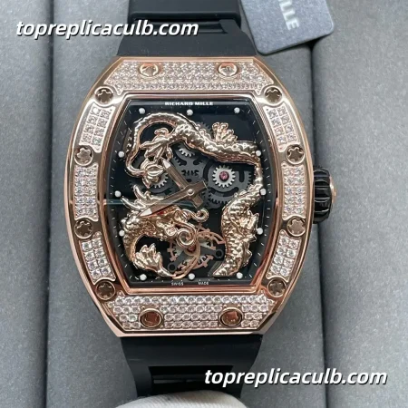 KV Factory Richard Mille RM51-01 Tourbillon Phoenix & Dragon Jackie Chan Edition Rose Gold Diamond Bezel Skeleton Dial Automatic Super Clone Watch