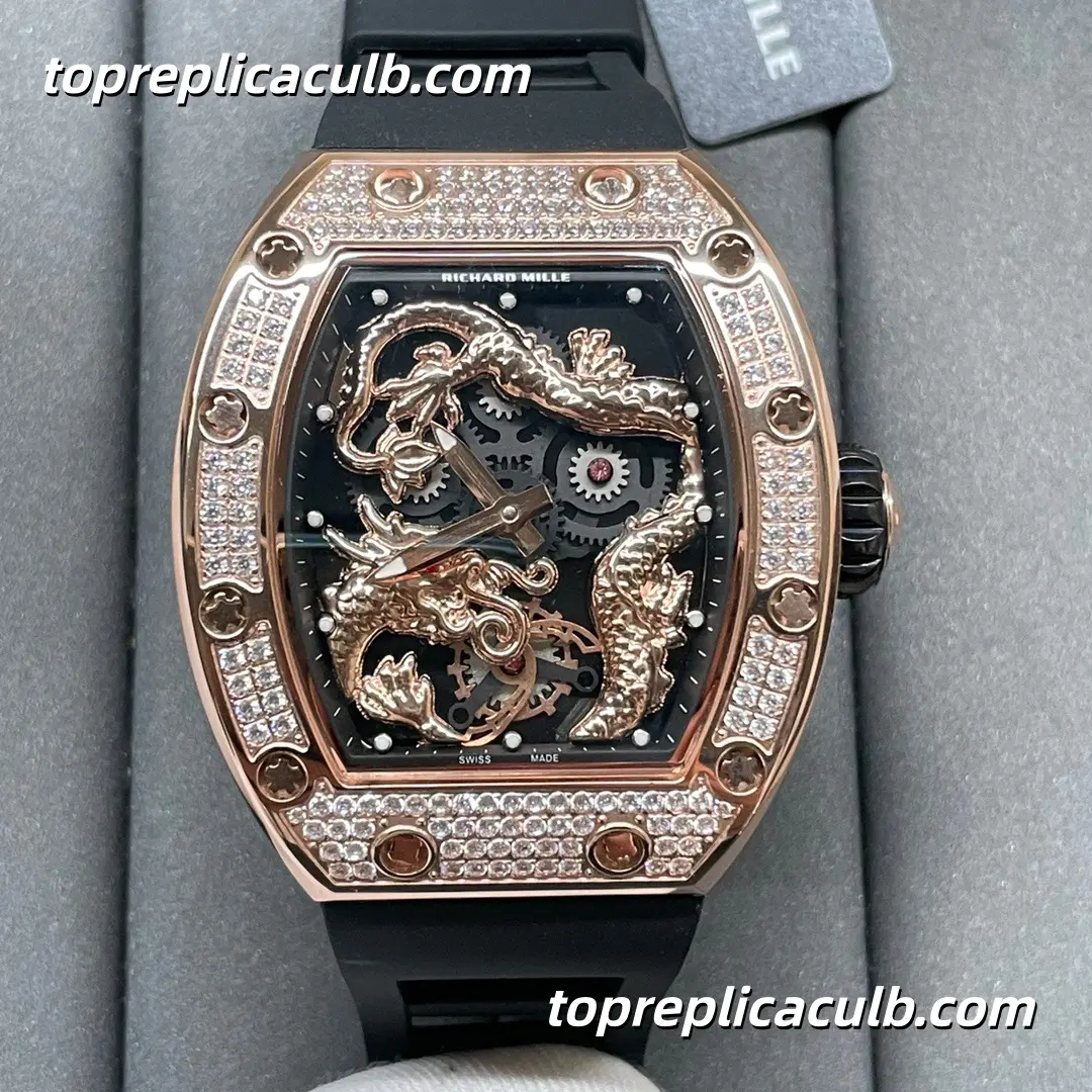 KV Factory Richard Mille RM51-01 Tourbillon Phoenix & Dragon Jackie Chan Edition Rose Gold Diamond Bezel Skeleton Dial Automatic Super Clone Watch