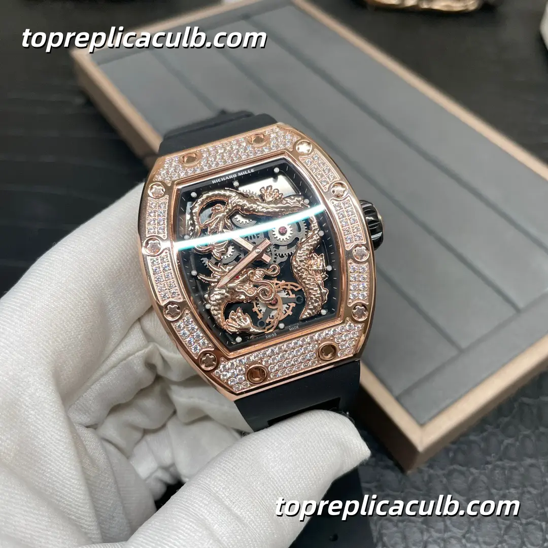 KV Factory Richard Mille RM51-01 Tourbillon Phoenix & Dragon Jackie Chan Edition Rose Gold Diamond Bezel Skeleton Dial Automatic Super Clone Watch - Image 5