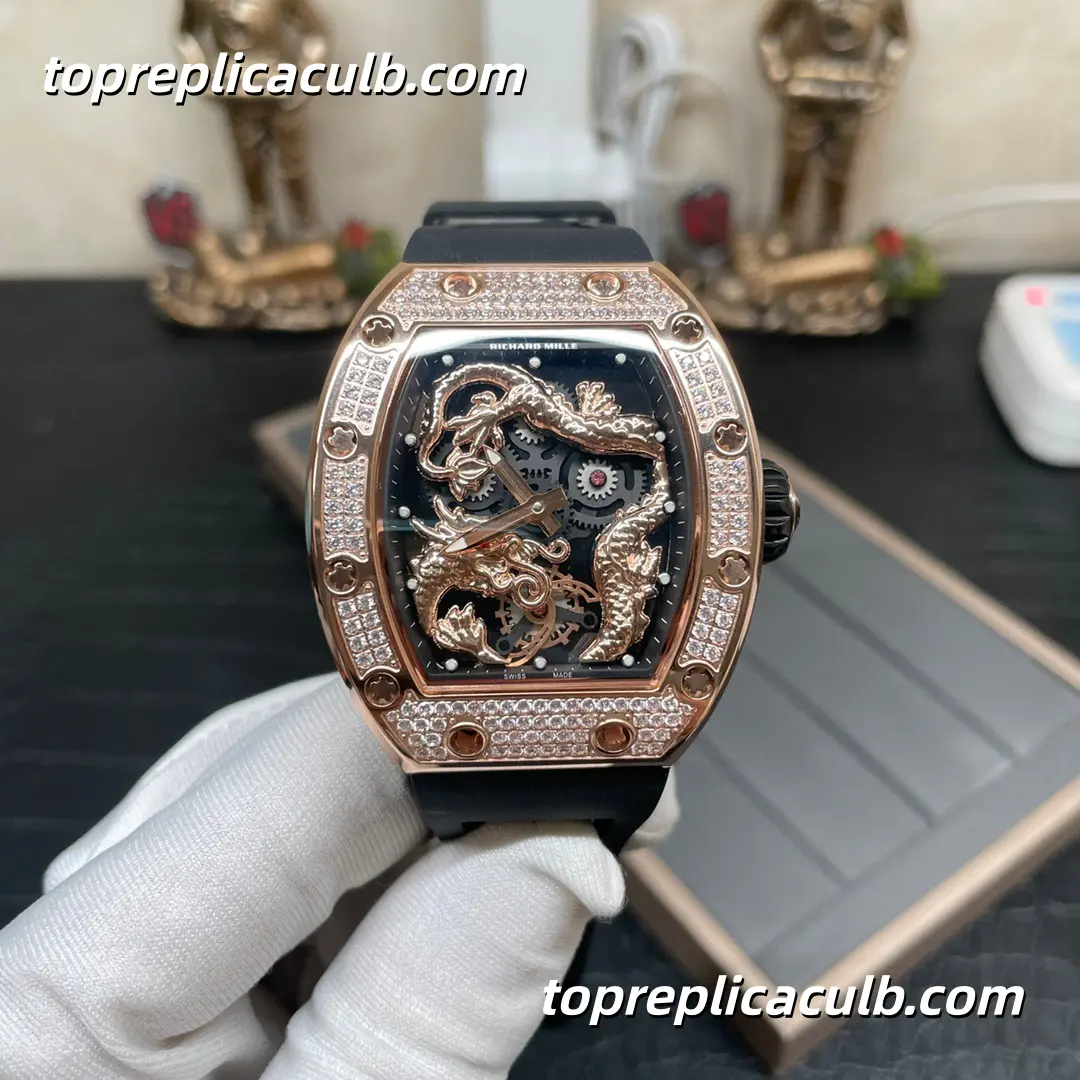 KV Factory Richard Mille RM51-01 Tourbillon Phoenix & Dragon Jackie Chan Edition Rose Gold Diamond Bezel Skeleton Dial Automatic Super Clone Watch - Image 4