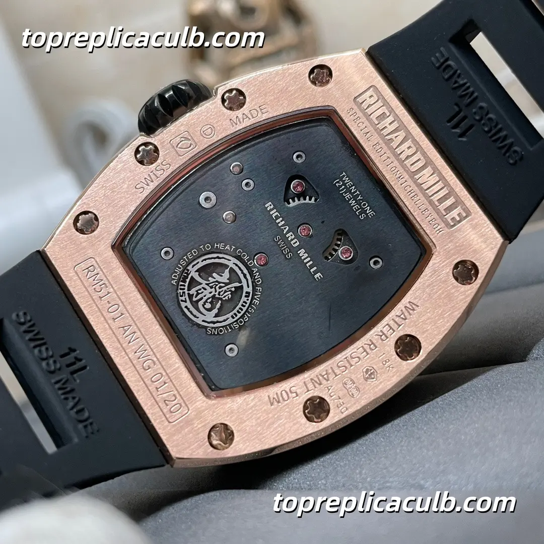KV Factory Richard Mille RM51-01 Tourbillon Phoenix & Dragon Jackie Chan Edition Rose Gold Diamond Bezel Skeleton Dial Automatic Super Clone Watch - Image 8