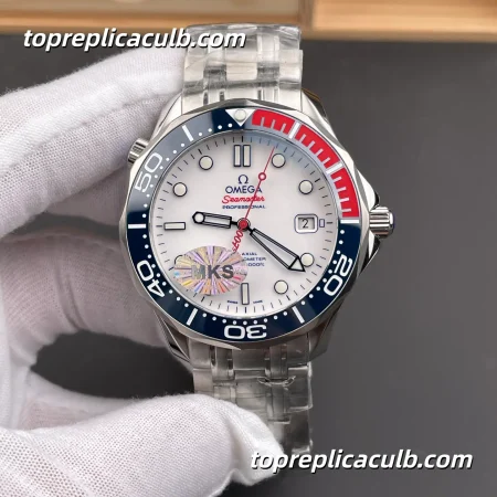 MKS Factory Omega Seamaster Diver 300M “Olympic” Ref.212.32.41.20.04.001 41MM White Dial Blue Rubber Strap Super Clone Watch