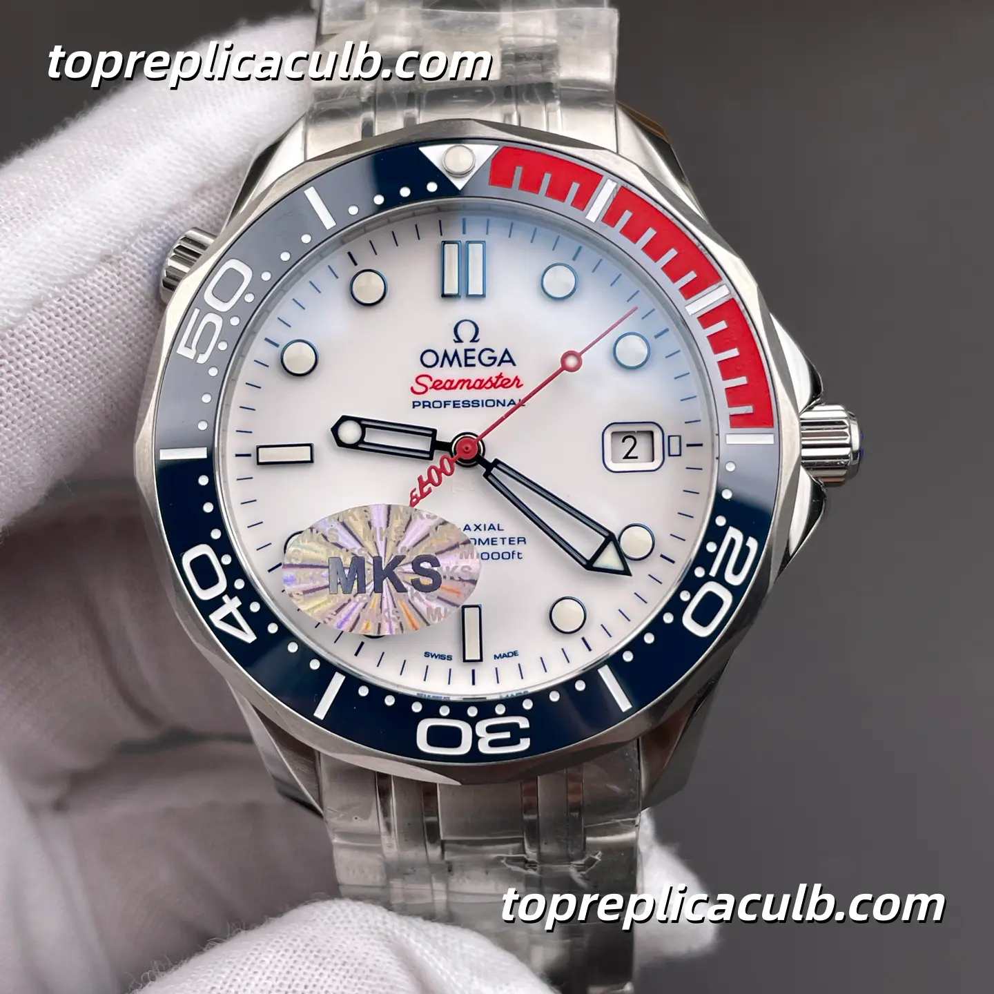 MKS Factory Omega Seamaster Diver 300M “Olympic” Ref.212.32.41.20.04.001 41MM White Dial Blue Rubber Strap Super Clone Watch With 1:1 Replica 2507 Movement - Image 3