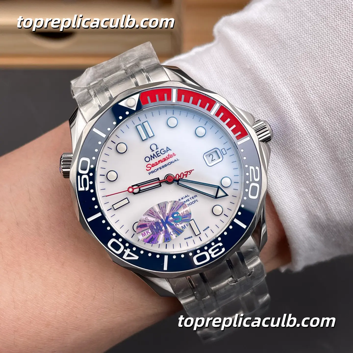 MKS Factory Omega Seamaster Diver 300M “Olympic” Ref.212.32.41.20.04.001 41MM White Dial Blue Rubber Strap Super Clone Watch With 1:1 Replica 2507 Movement - Image 2
