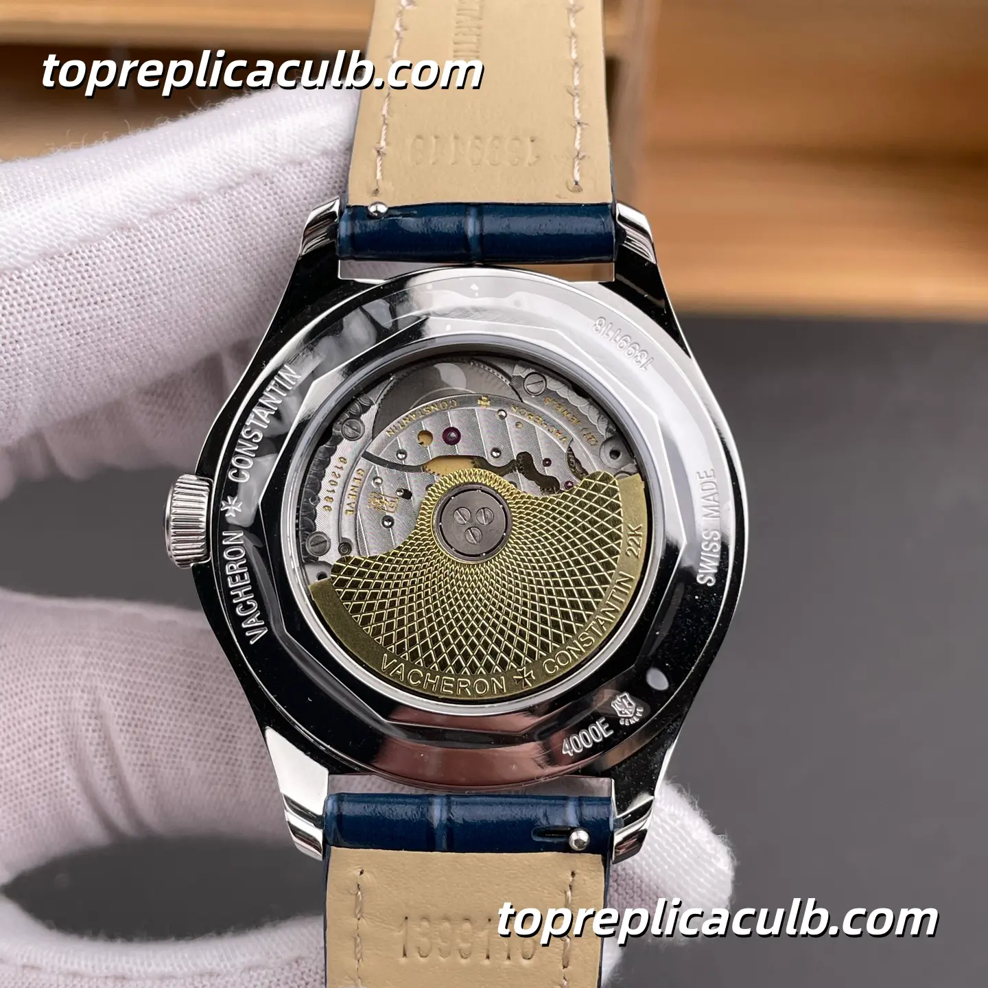 MKS Factory Vacheron Constantin Fiftysix Complete Calendar 4000E/000A-B548 Super Clone Watch Blue Dial Moonphase Blue Leather Strap 2460 QCL/1 Movement - Image 5