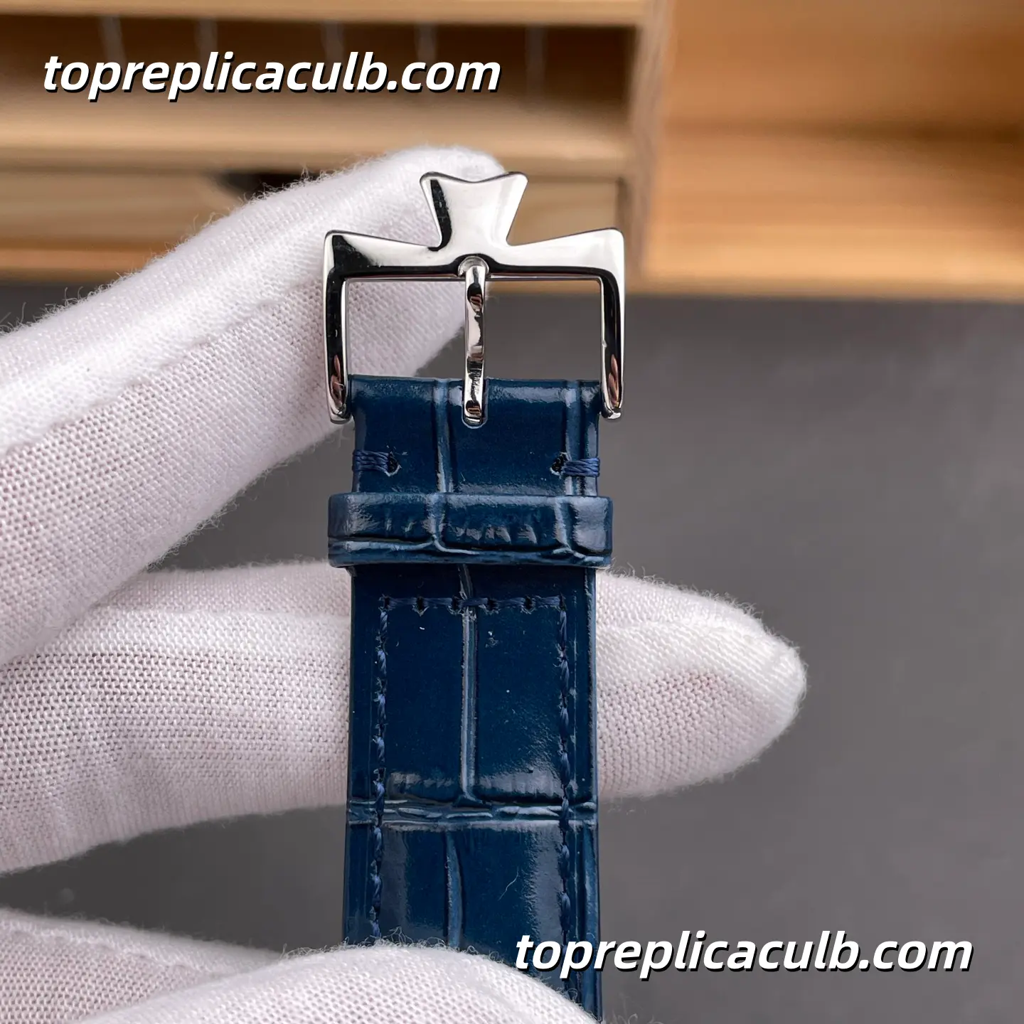 MKS Factory Vacheron Constantin Fiftysix Complete Calendar 4000E/000A-B548 Super Clone Watch Blue Dial Moonphase Blue Leather Strap 2460 QCL/1 Movement - Image 9
