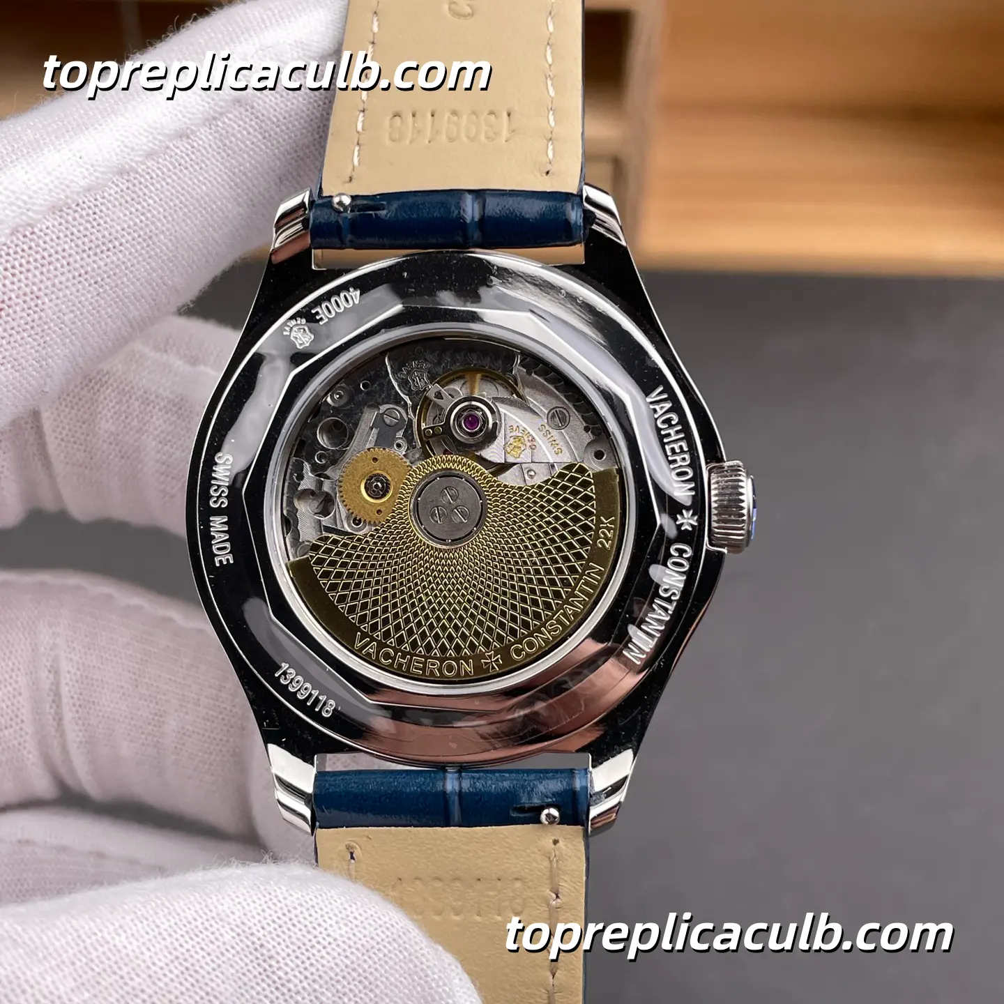 MKS Factory Vacheron Constantin Fiftysix Complete Calendar 4000E/000A-B548 Super Clone Watch Blue Dial Moonphase Blue Leather Strap 2460 QCL/1 Movement - Image 6