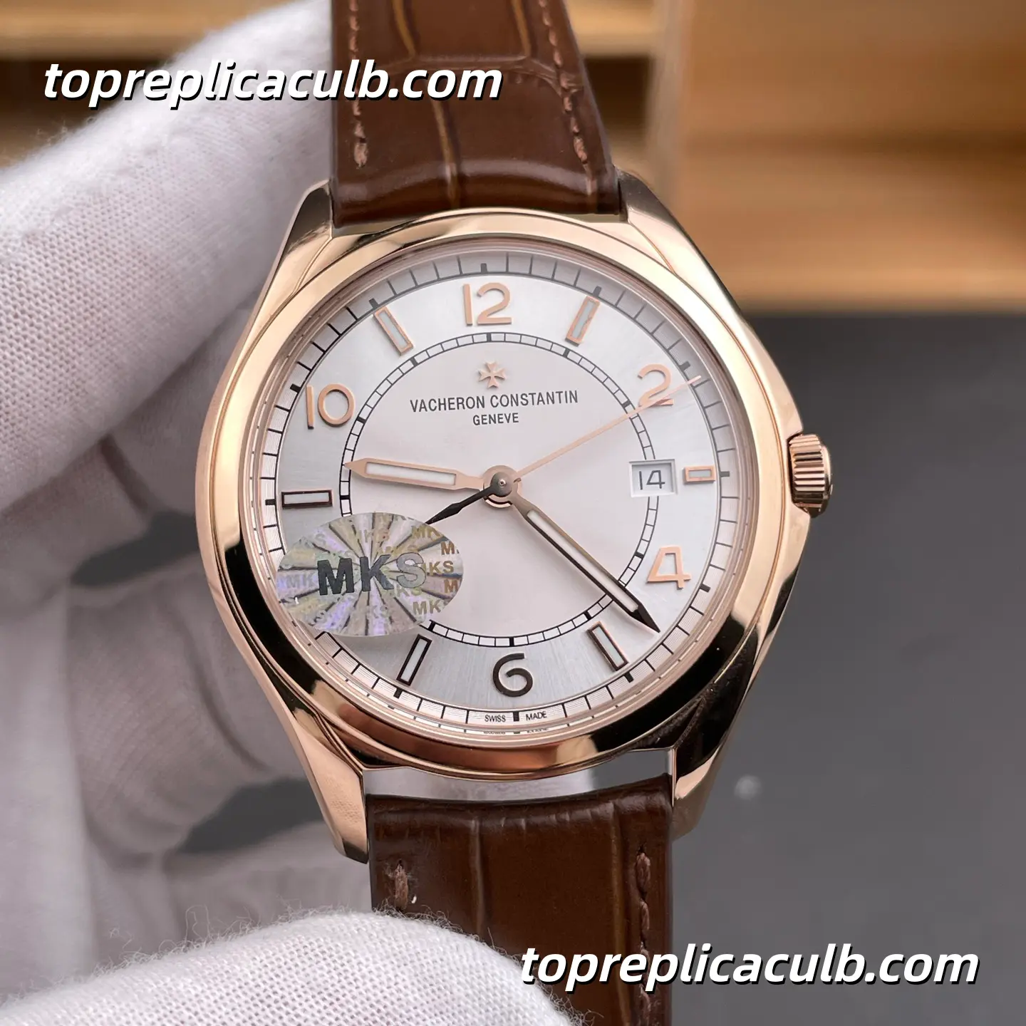 MKS Factory Vacheron Constantin Fiftysix Self-Winding 4600E/000R-B441 Super Clone Watch Rose Gold Silver Dial Brown Leather Strap 1326 Movement - Image 3