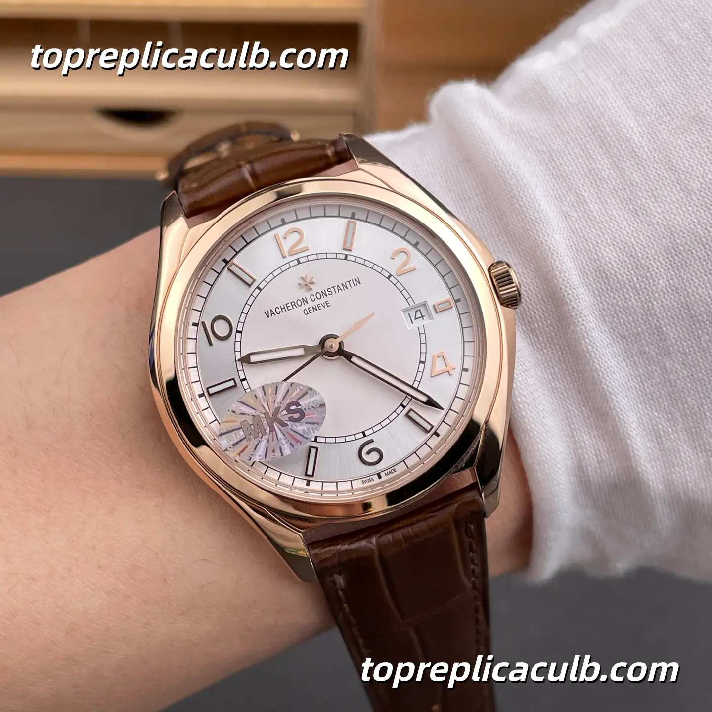 MKS Factory Vacheron Constantin Fiftysix Self-Winding 4600E/000R-B441 Super Clone Watch Rose Gold Silver Dial Brown Leather Strap 1326 Movement - Image 2