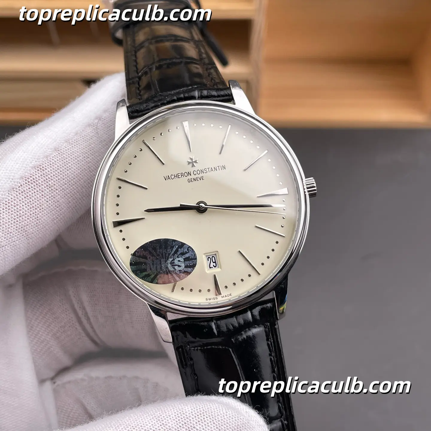 MKS Factory Vacheron Constantin Patrimony Series 85180/000J-9231 Super Clone Watch 40mm Ivory Dial Yellow Gold Case Black Leather Strap Cal.2450 Q6/3 Automatic Movement - Image 4