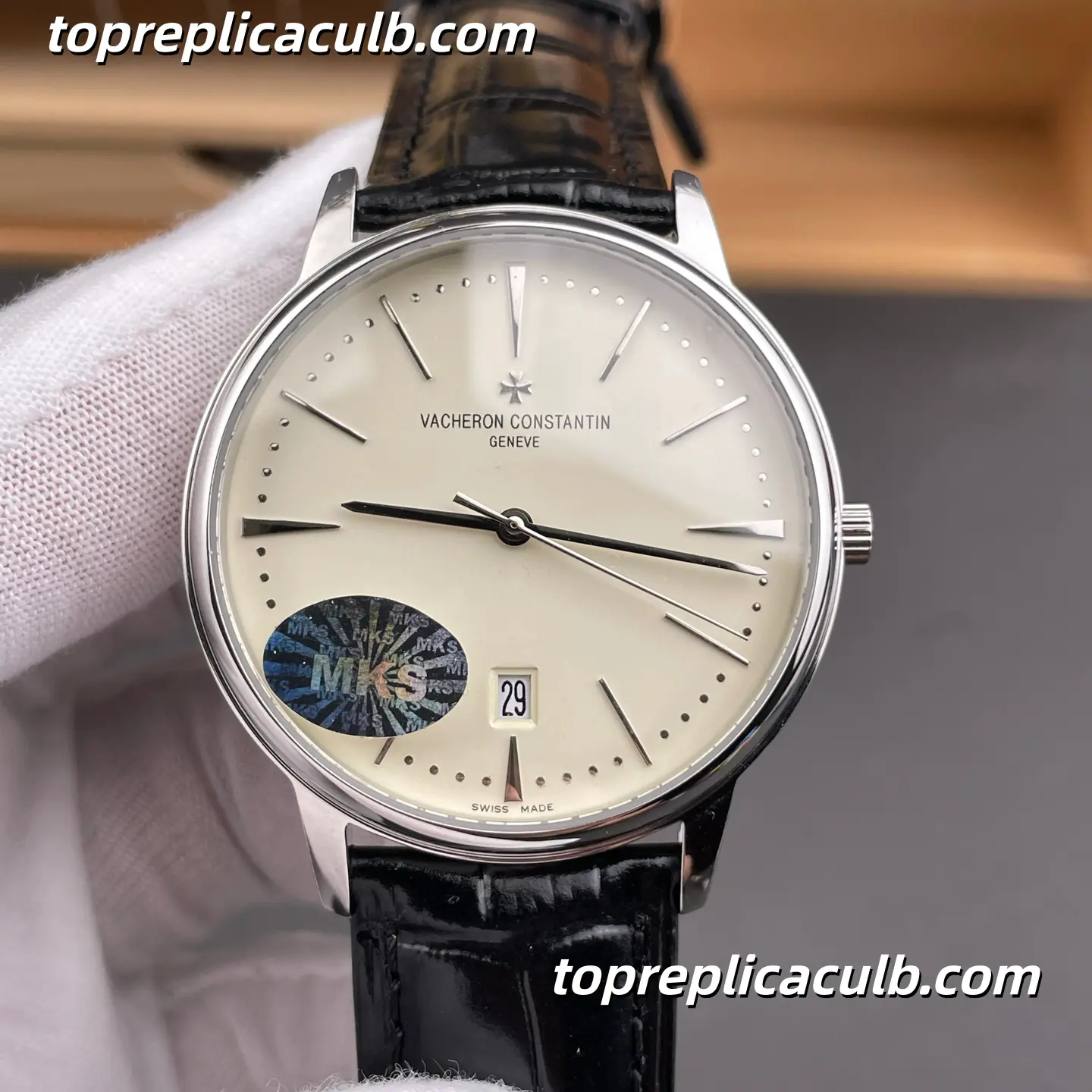 MKS Factory Vacheron Constantin Patrimony Series 85180/000J-9231 Super Clone Watch 40mm Ivory Dial Yellow Gold Case Black Leather Strap Cal.2450 Q6/3 Automatic Movement - Image 3