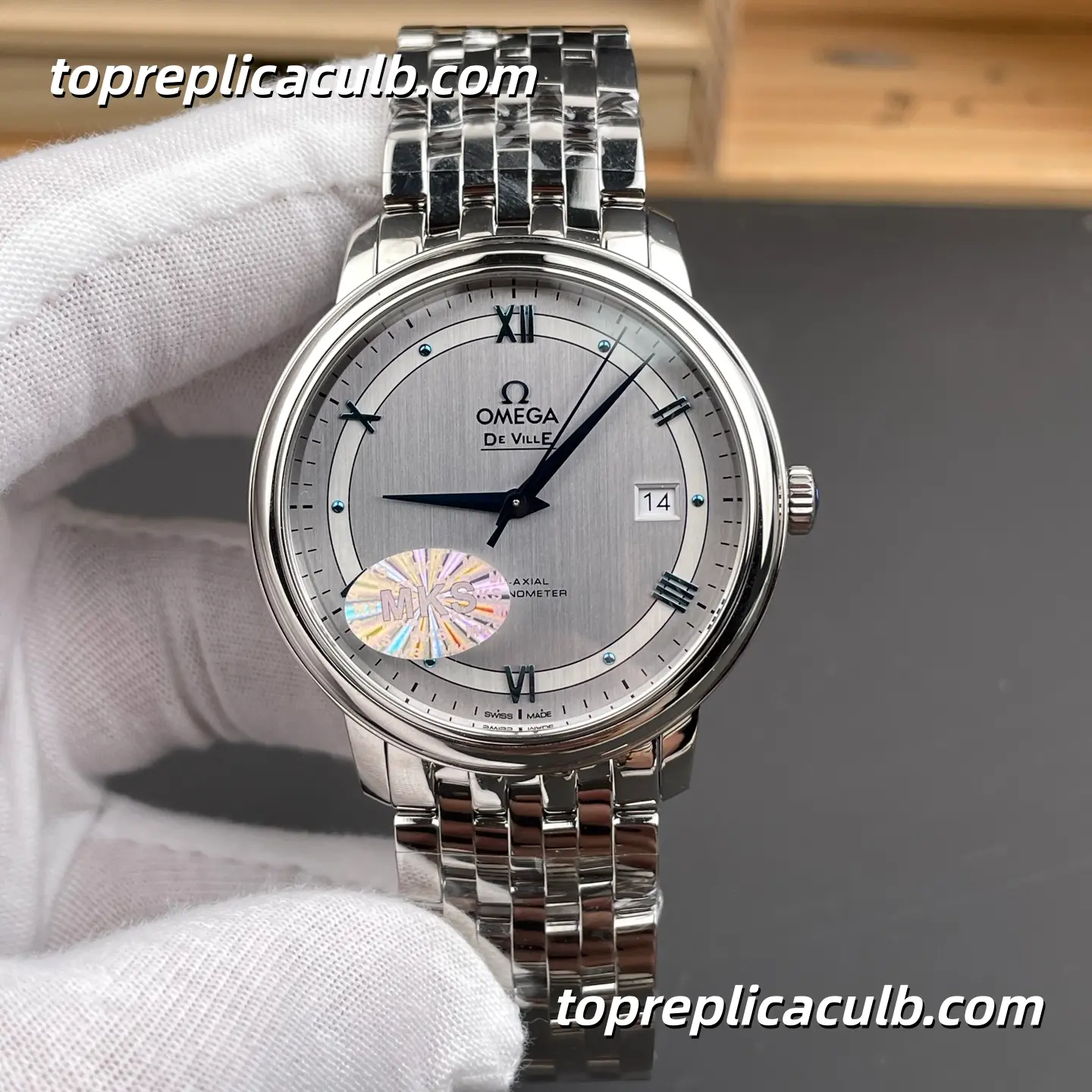 MKS Omega De Ville Prestige Ref.424.10.40.20.02.001 39.5MM Silver Dial Roman Numeral Stainless Steel Bracelet Super Clone Watch