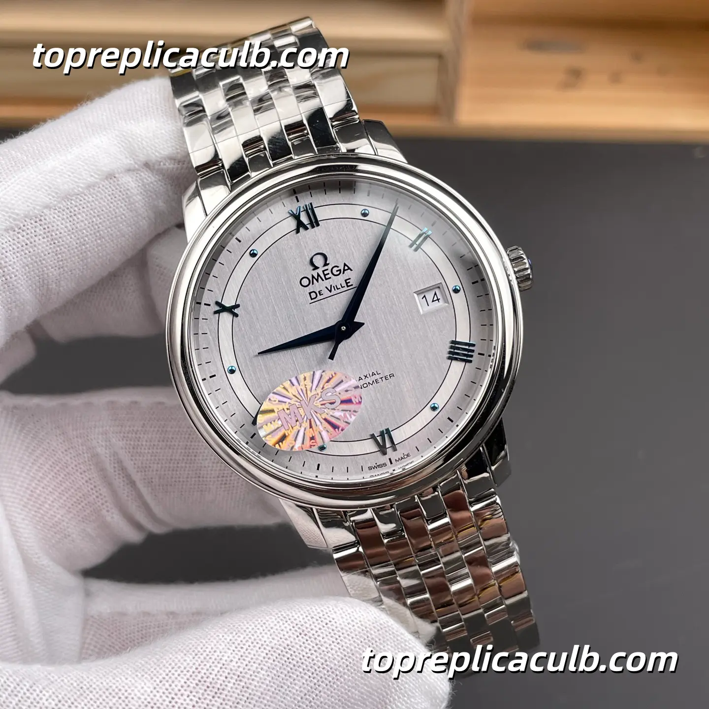 MKS Omega De Ville Prestige Ref.424.10.40.20.02.001 39.5MM Silver Dial Roman Numeral Stainless Steel Bracelet Super Clone Watch With 1:1 Replica 2500 Movement - Image 4