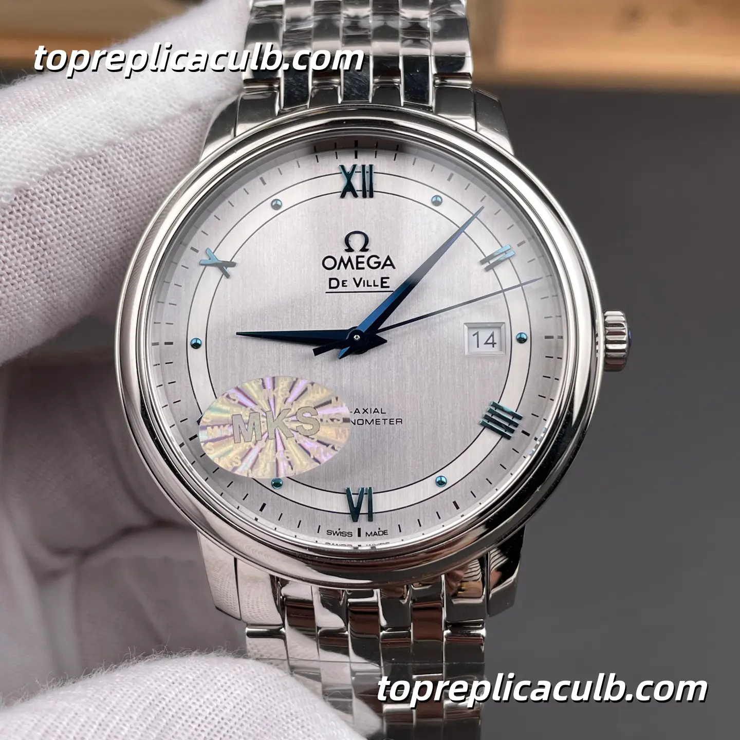 MKS Omega De Ville Prestige Ref.424.10.40.20.02.001 39.5MM Silver Dial Roman Numeral Stainless Steel Bracelet Super Clone Watch With 1:1 Replica 2500 Movement - Image 3