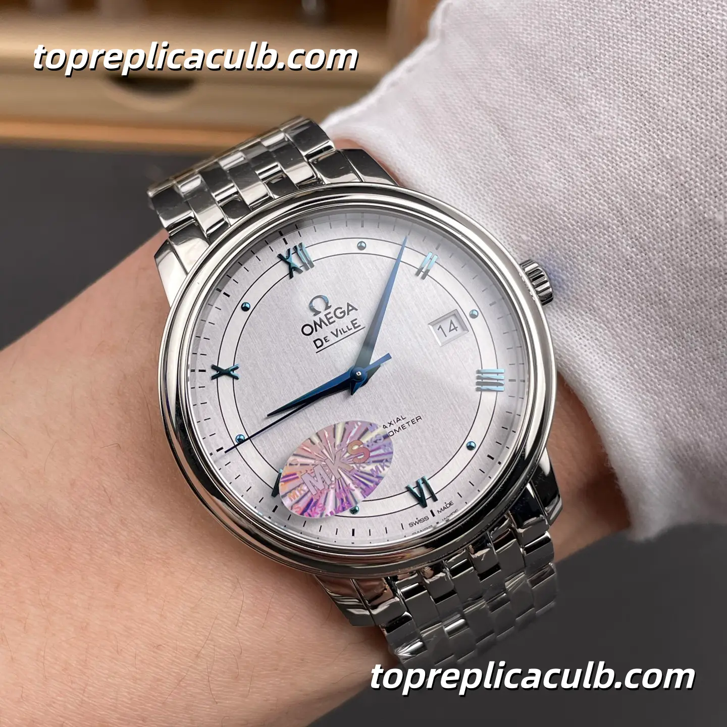 MKS Omega De Ville Prestige Ref.424.10.40.20.02.001 39.5MM Silver Dial Roman Numeral Stainless Steel Bracelet Super Clone Watch With 1:1 Replica 2500 Movement - Image 2