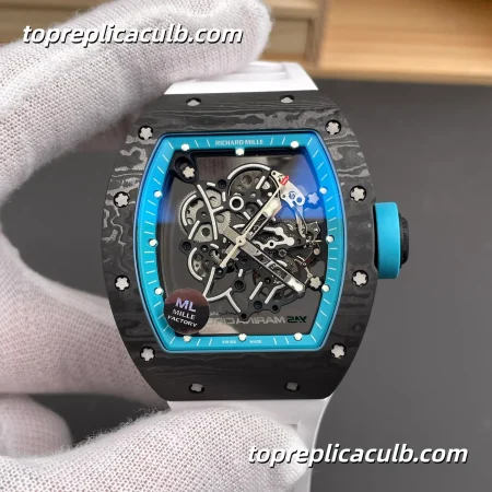 ML Factory Richard Mille RM055 Bubba Watson Abu Dhabi Blue Inner Bezel Carbon Fiber Case 49.9x42.07mm Super Clone Watch