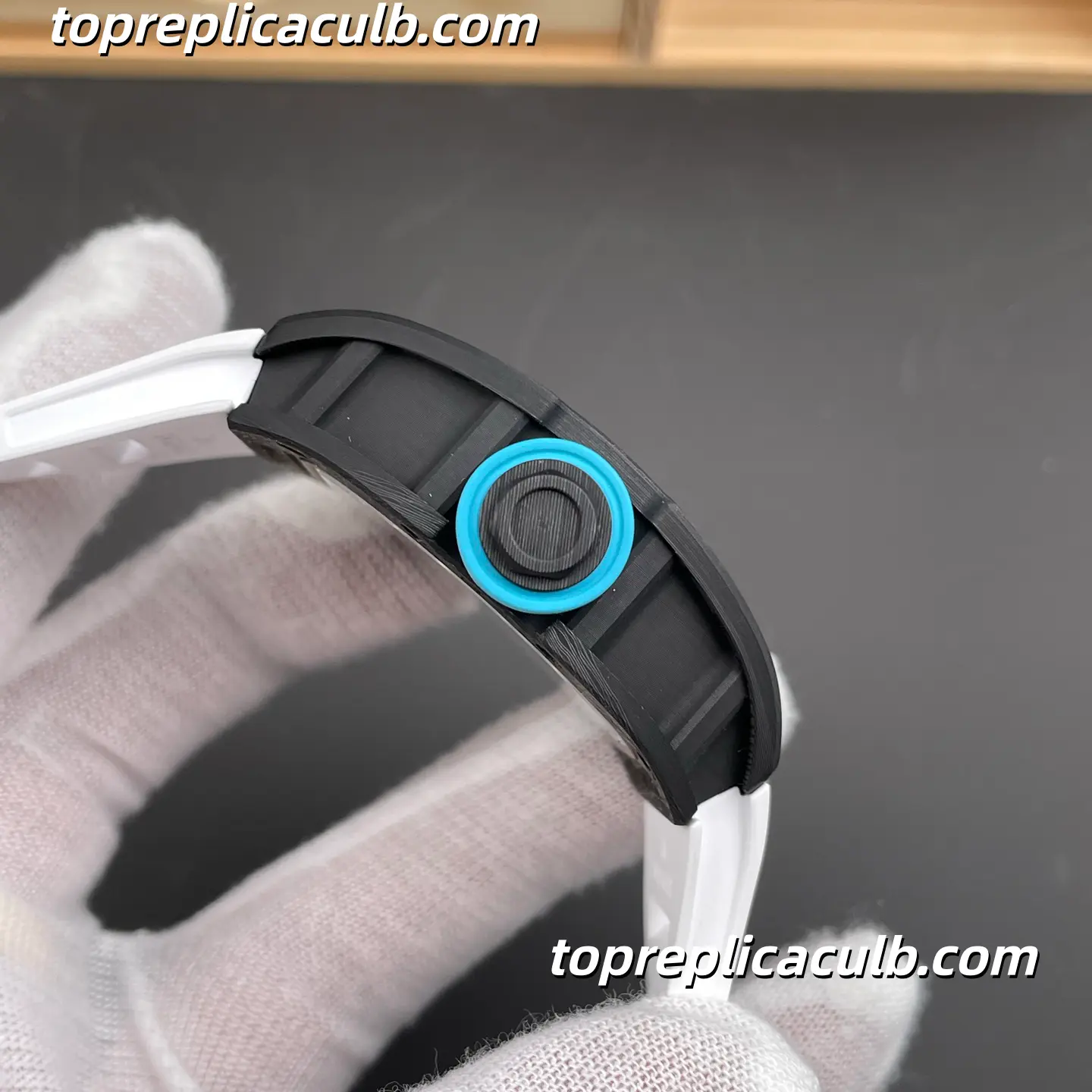 ML Factory Richard Mille RM055 Bubba Watson Abu Dhabi Blue Inner Bezel Carbon Fiber Case 49.9x42.07mm Super Clone Watch 1:1 RMUL2 Integrated Skeleton Movement - Image 7