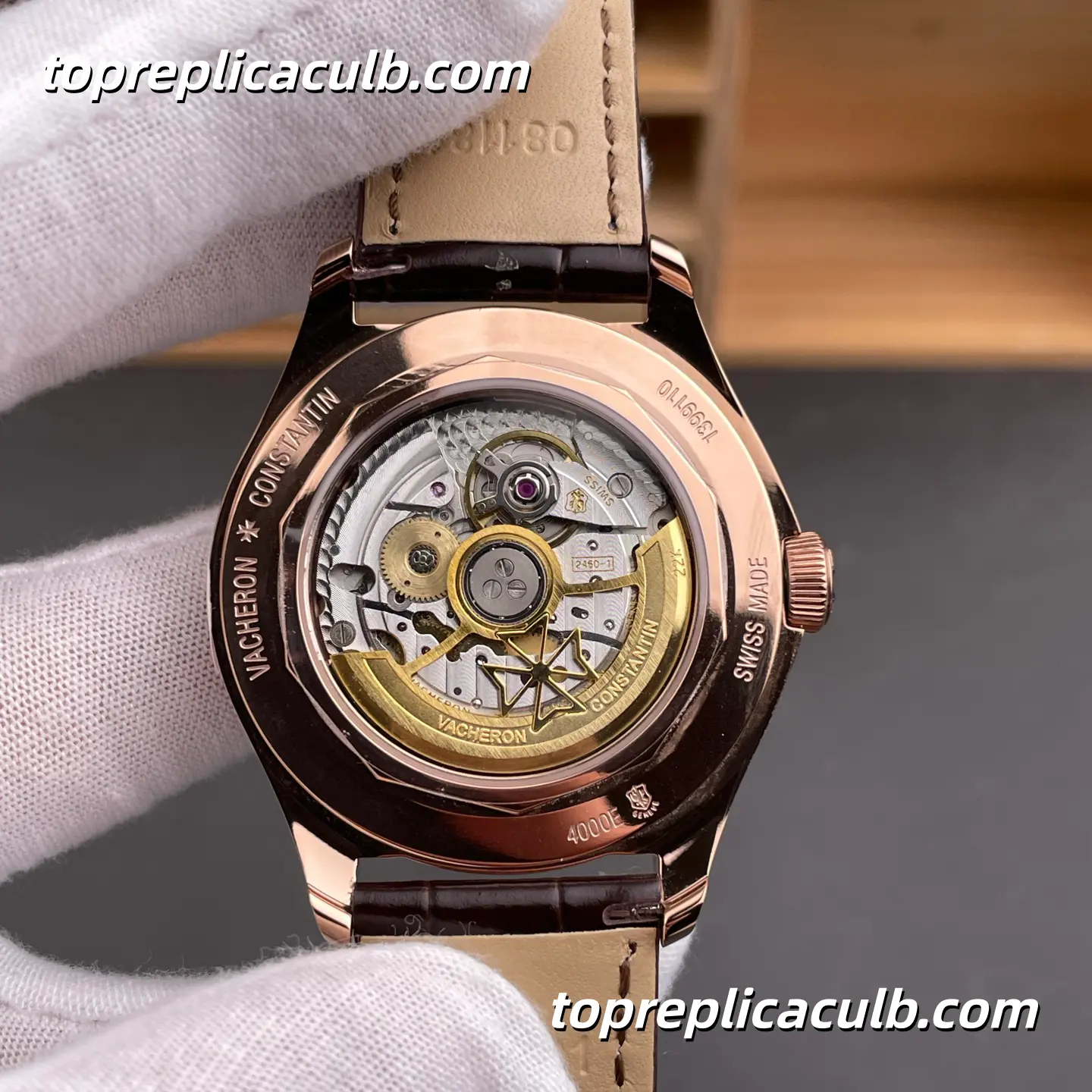 MX Factory Vacheron Constantin Fiftysix Complete Calendar 4000E/000R-B438 Super Clone Watch Rose Gold White Dial Moonphase Leather Strap 2460 QCL/1 Movement - Image 5