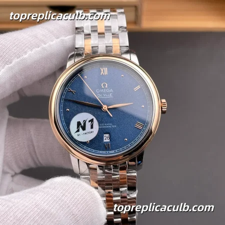 N1 Factory Omega De Ville Prestige Ref.424.20.40.20.03.001 39.5MM Blue Dial Two Tone Stainless Steel Bracelet Super Clone Watch
