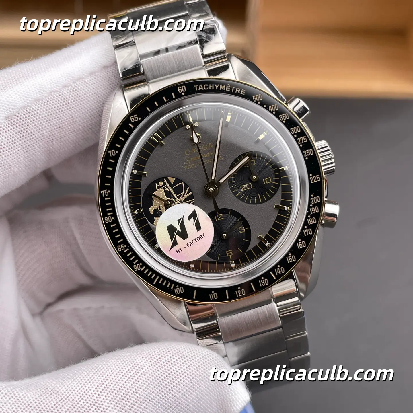 N1 Factory Omega Speedmaster Moonwatch “Apollo 11 50th Anniversary” Ref.310.20.42.50.01.001 42MM Grey Black Dial Black Bezel Super Clone Watch With 1:1 Replica 3861 Movement - Image 4