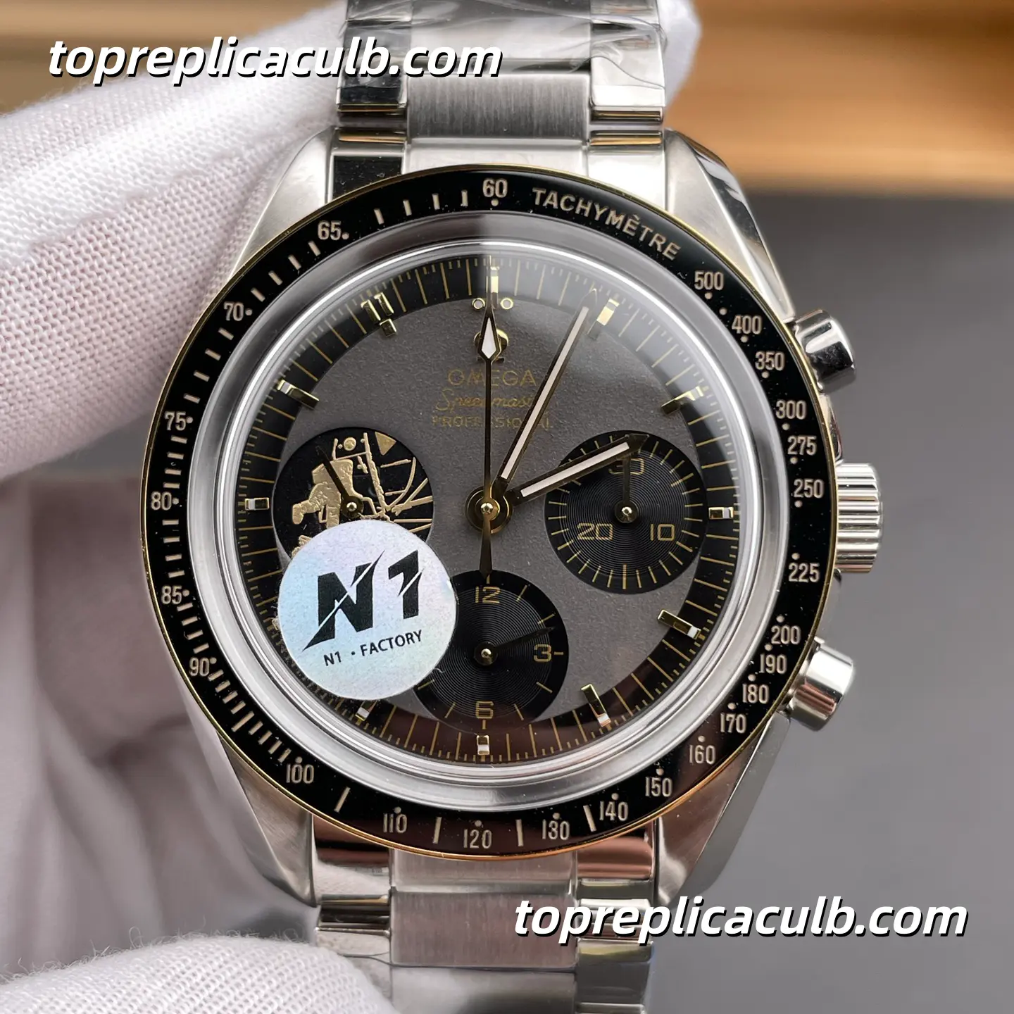 N1 Factory Omega Speedmaster Moonwatch “Apollo 11 50th Anniversary” Ref.310.20.42.50.01.001 42MM Grey Black Dial Black Bezel Super Clone Watch With 1:1 Replica 3861 Movement - Image 3