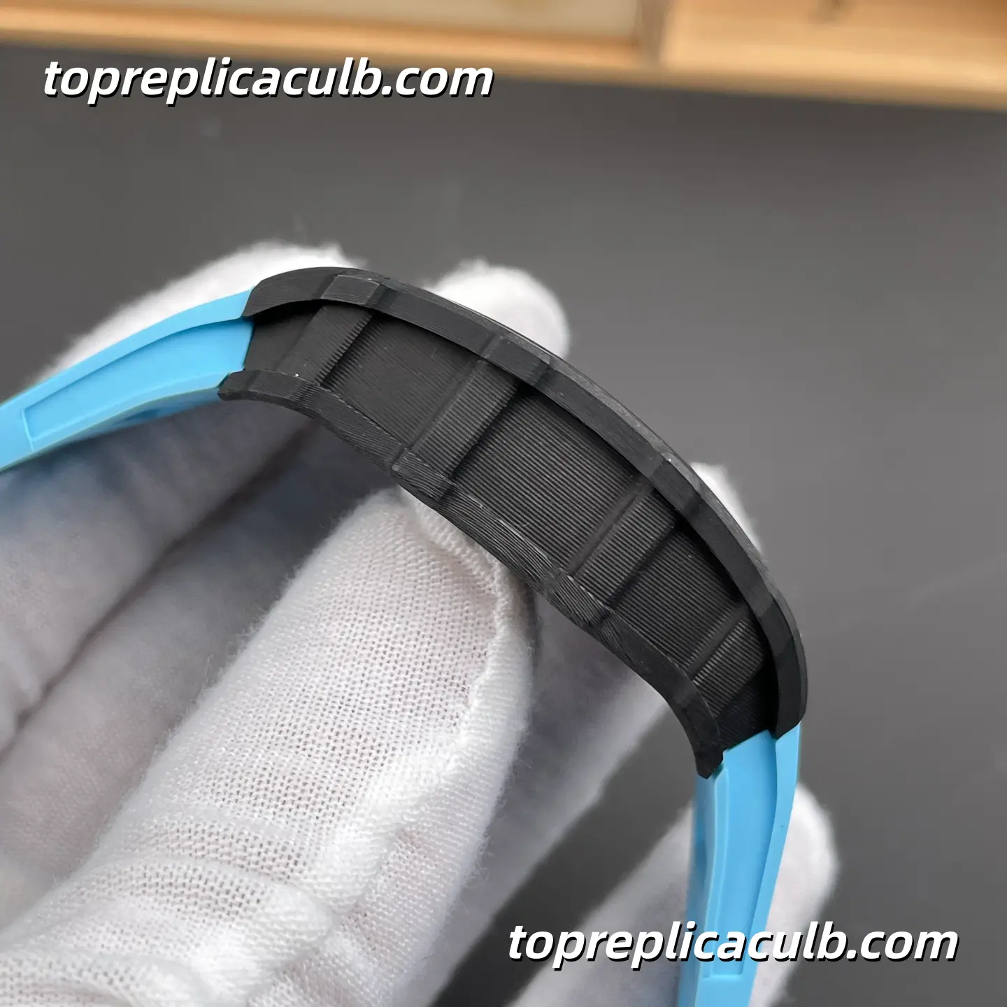 NEW Factory Richard Mille RM35-01 Black Red Inner Bezel Carbon Fiber Case Sky Blue Strap 51x42mm RMUL3 Super Clone Watch With Integrated Skeleton 1:1 Clone Movement - Image 6