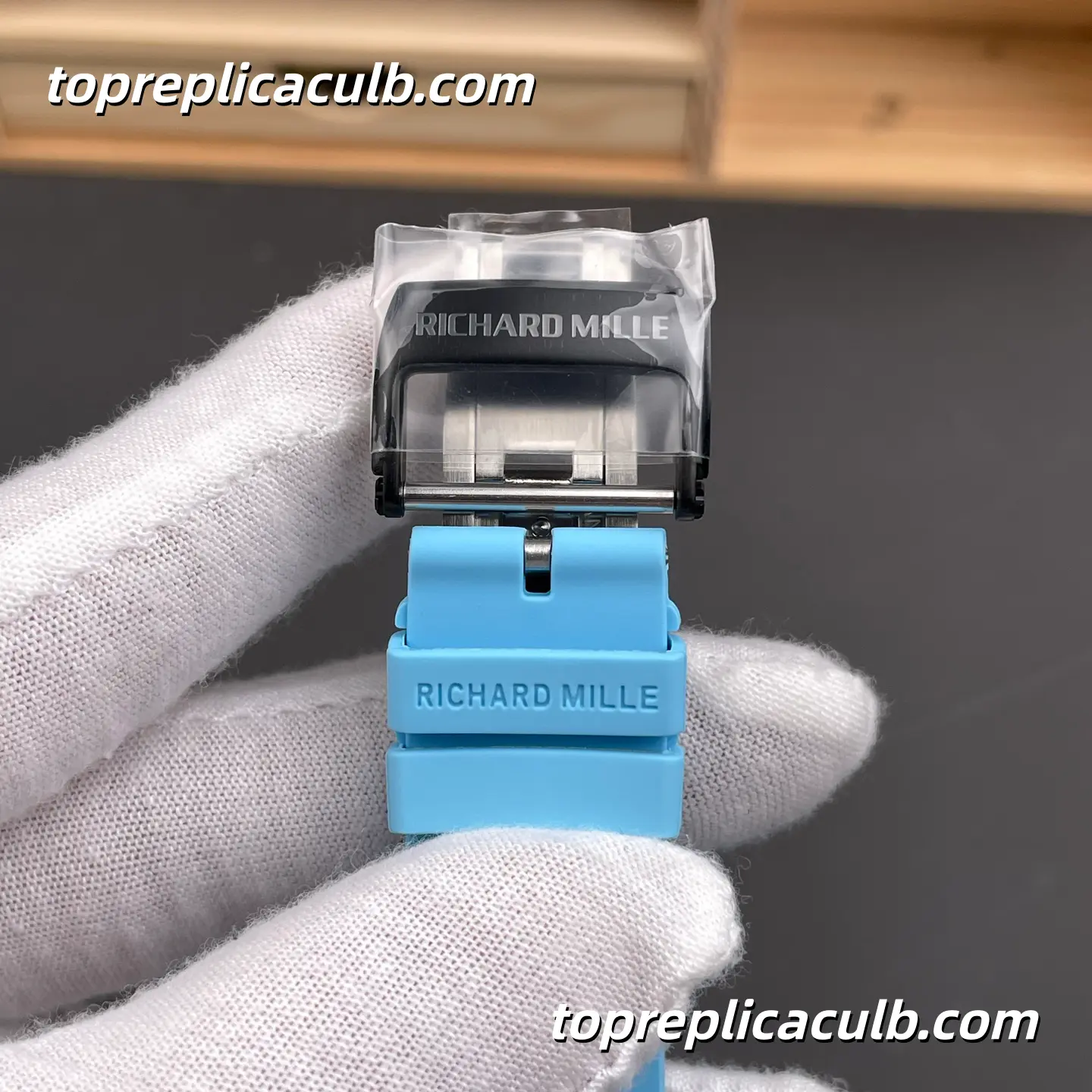 NEW Factory Richard Mille RM35-01 Black Red Inner Bezel Carbon Fiber Case Sky Blue Strap 51x42mm RMUL3 Super Clone Watch With Integrated Skeleton 1:1 Clone Movement - Image 8