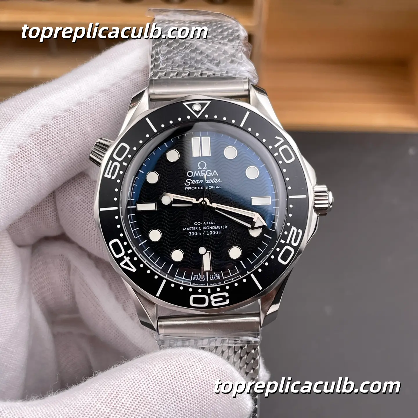 OR Factory Omega Seamaster Diver 300M Ref.210.30.42.20.01.010 42MM Black Wave Dial Mesh Bracelet 8806 Movement Super Clone Watch